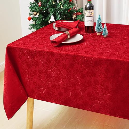 Miniatura 2 de Mantel rectangular de Navidad de 60 x 84 pulgadas, mantel impermeable de damasco jacquard, manteles de tela lavable para decoración de comedor,