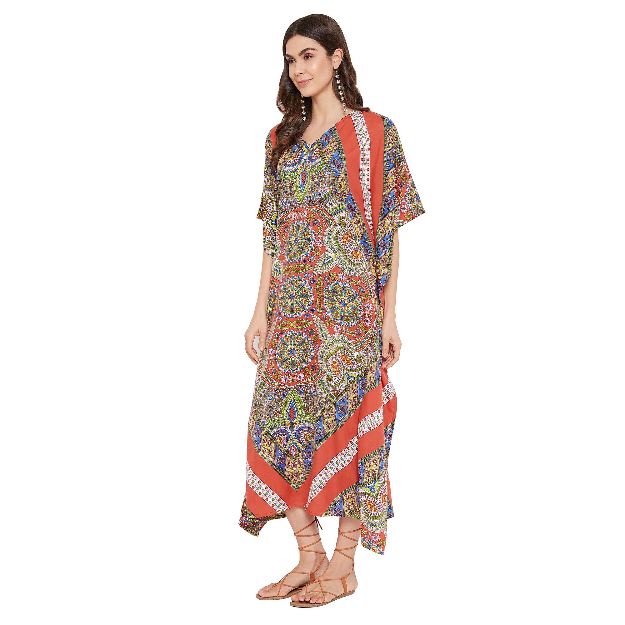 Gypsie Blu Paisley Print Kaftan para las mujeres Poliéster Caftán Vestido Kimono Manga Plus Size Beach Maxi Vestidos - - talla única Más