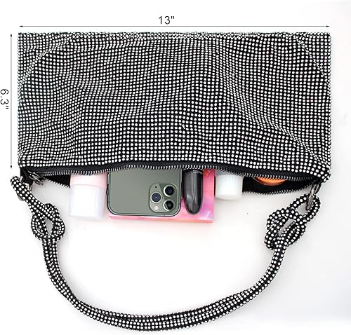 Miniatura 5 de Bolso Hobo plateado con diamantes de imitación, bolso de noche negro brillante para mujer, fiesta de graduación, boda