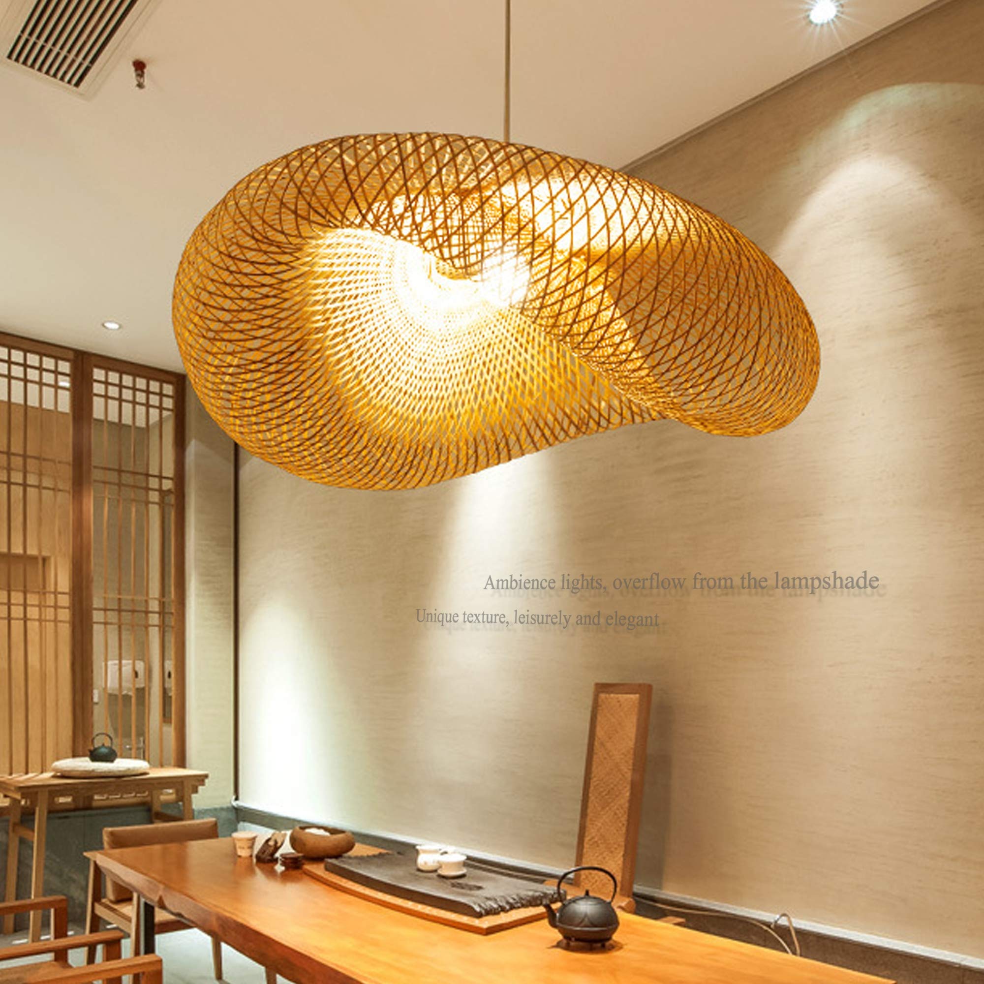 Lustre en bambou naturel tressé main suspension haut de gamme