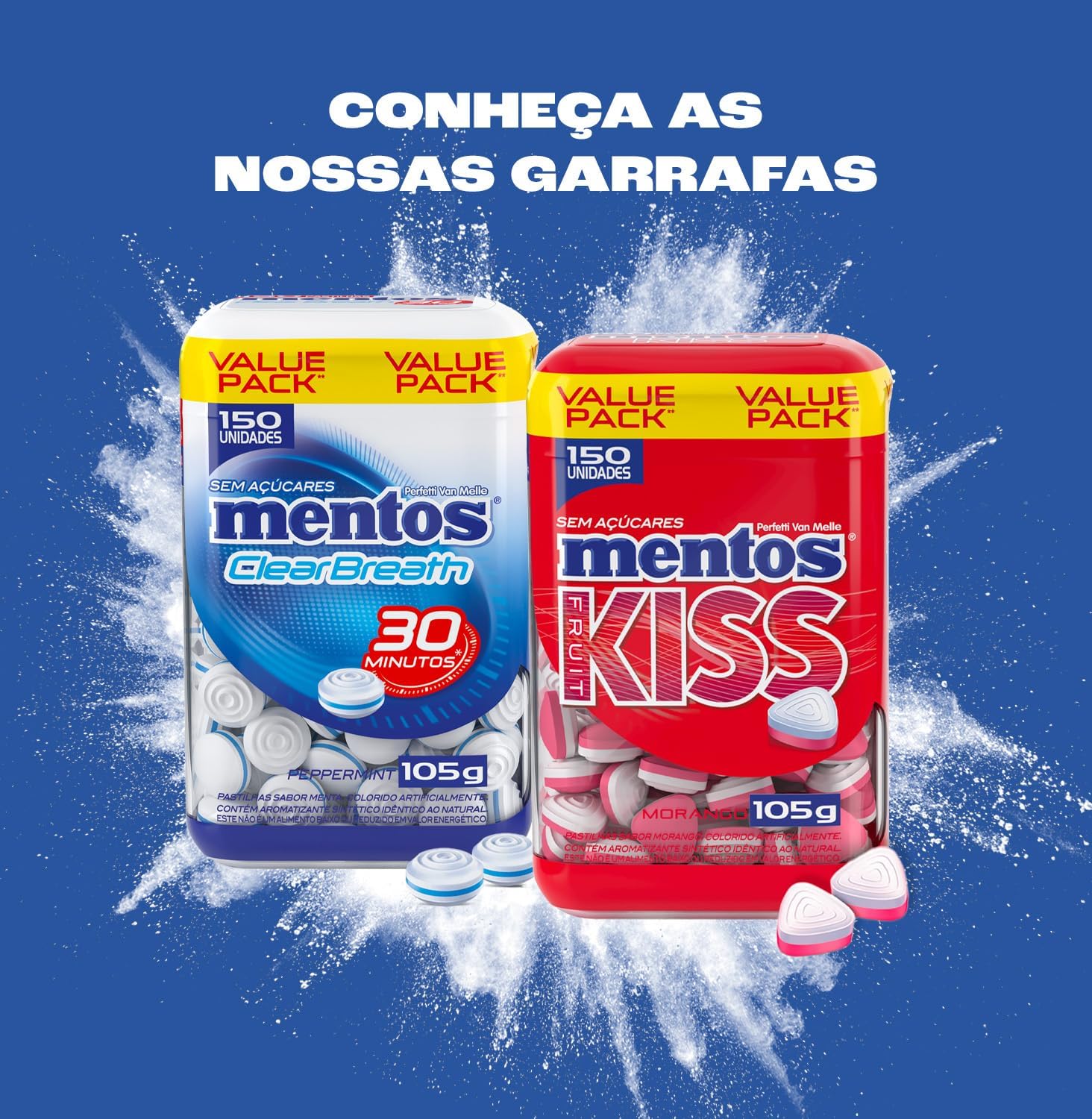 Pastilhas, Mentos, Clear Breath Peppermint, Sem Açúcar, Sabor de Menta - 105g | 150 Unidades