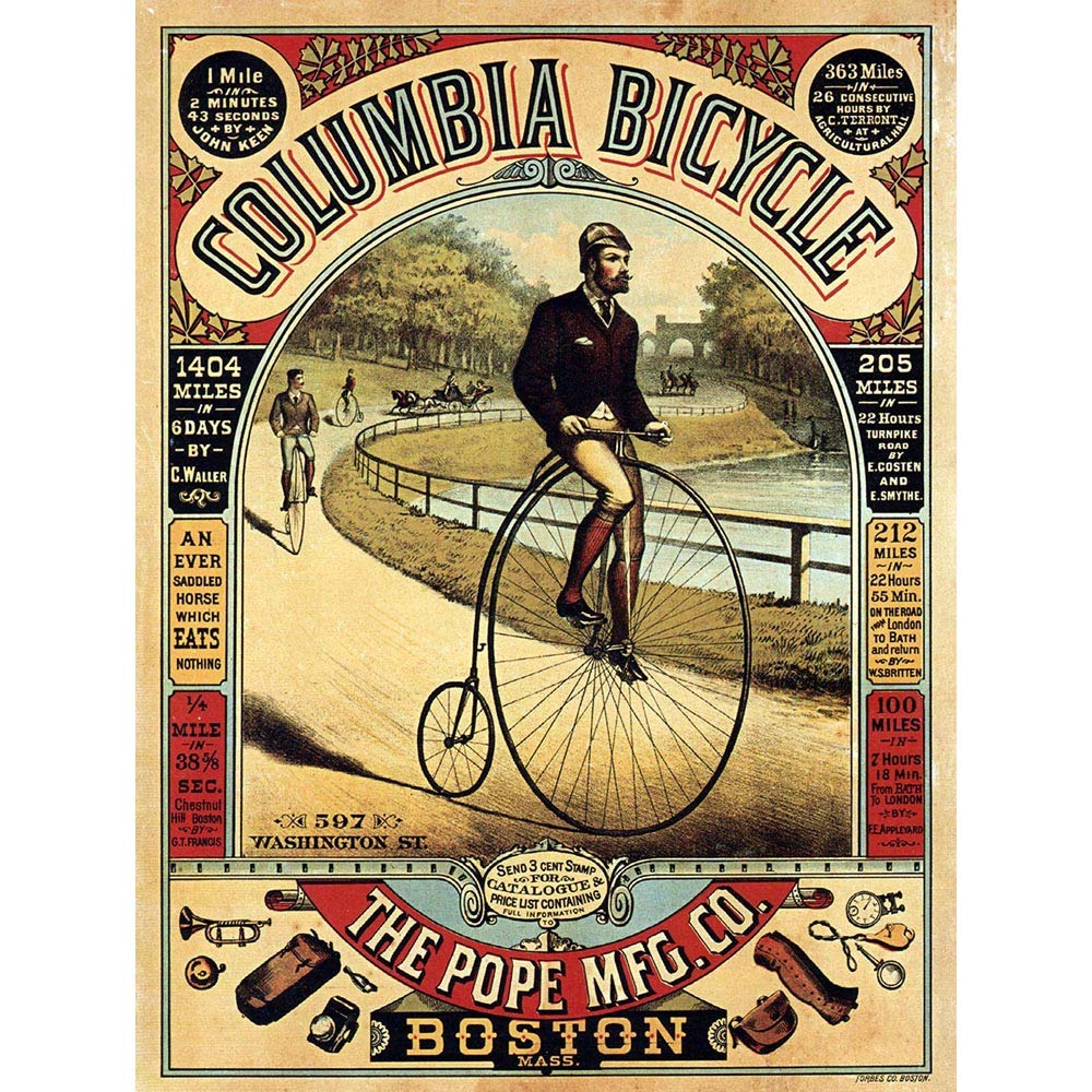 Wee Blue Coo Penny Farthing Bicycle Boston USA Vintage Advertising Retro Art Print Poster Wall Decor 12X16 Inch