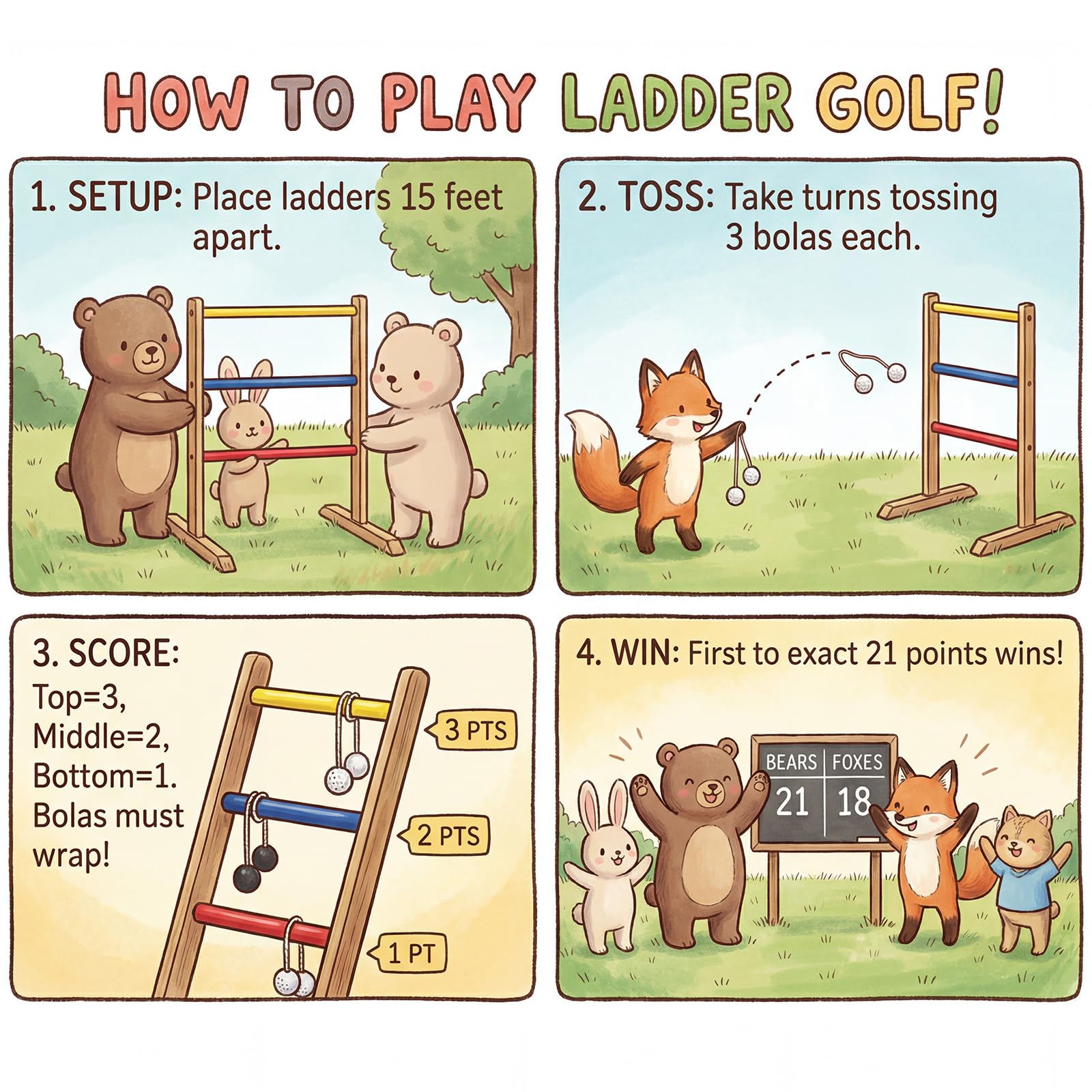 WOODENFUN Juego de escalera de golf de madera para exteriores con 9 bolas y bolsa, juego de interior y lanzamiento para adultos y niños a partir de 3 años, 90 x 62 x 58 cm