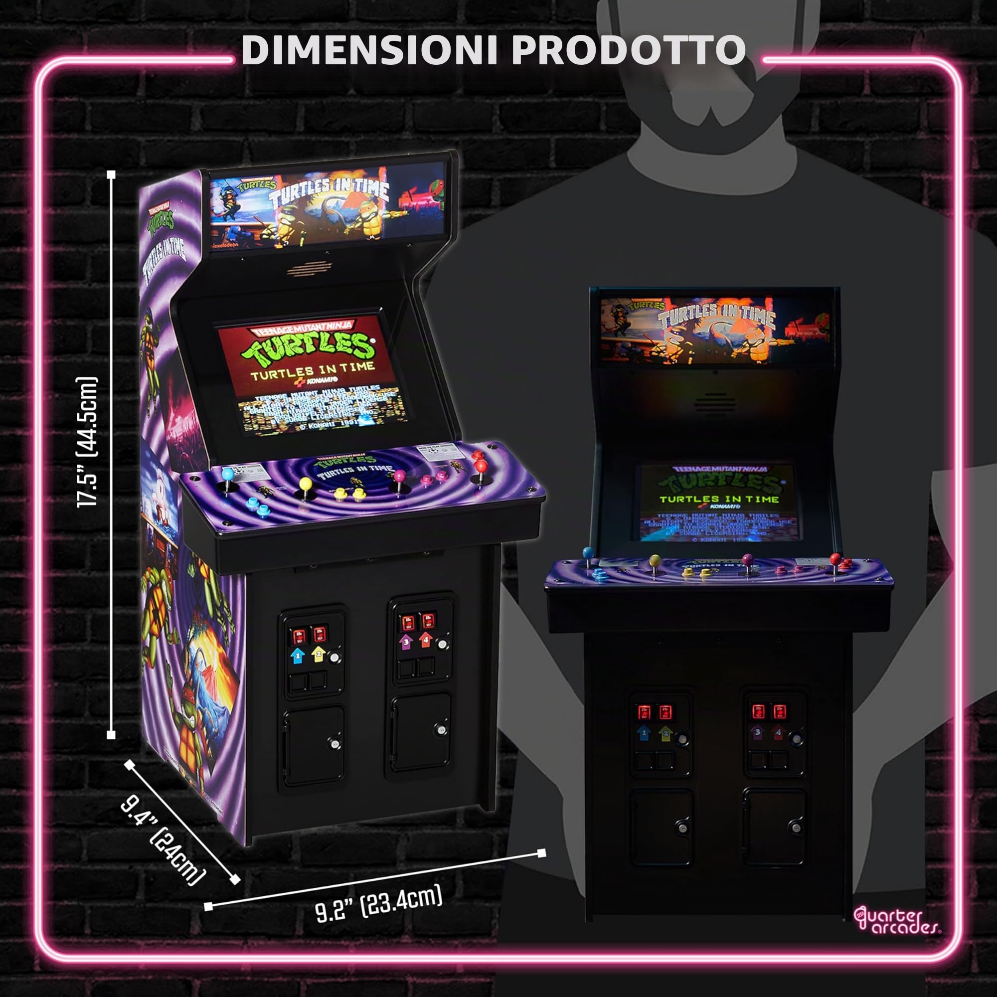 Quarter Arcades Official TMNT Turtles In Time 1/4 Sized Mini Arcade Cabinet by Numskull - Playable Replica Retro Arcade Game Machine - Micro Retro Console