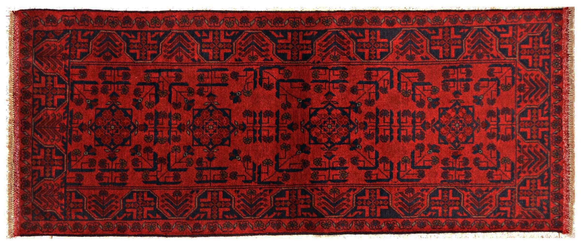 Tapis Khal Mohammadi afghan tissé main marron géométrique oriental 80x190