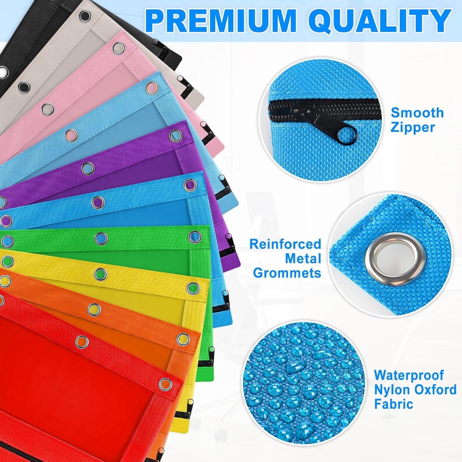 Gloween Pencil Pouch for 3 Ring Binder, 80 Pack Zipper Pencil Pouches/Case in Assorted Color, Durable Binder Pencil Pouch/Bag for Office School Supplies (10 Colors) - Image 3
