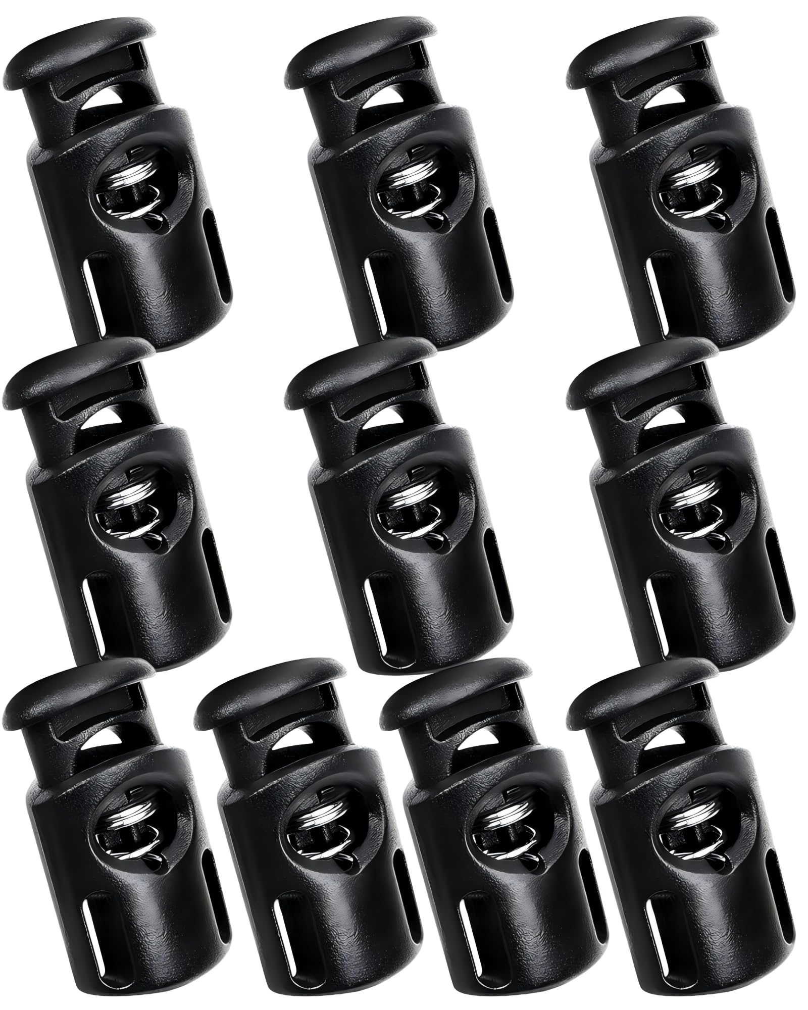 Elenviorina Unisex Black 10Pcs Plastic Cord Locks - Single Hole Spring Toggle Stoppers - Elastic Cord Adjusters For Drawstrings Bags Shoelaces Clothing Tents Paracord