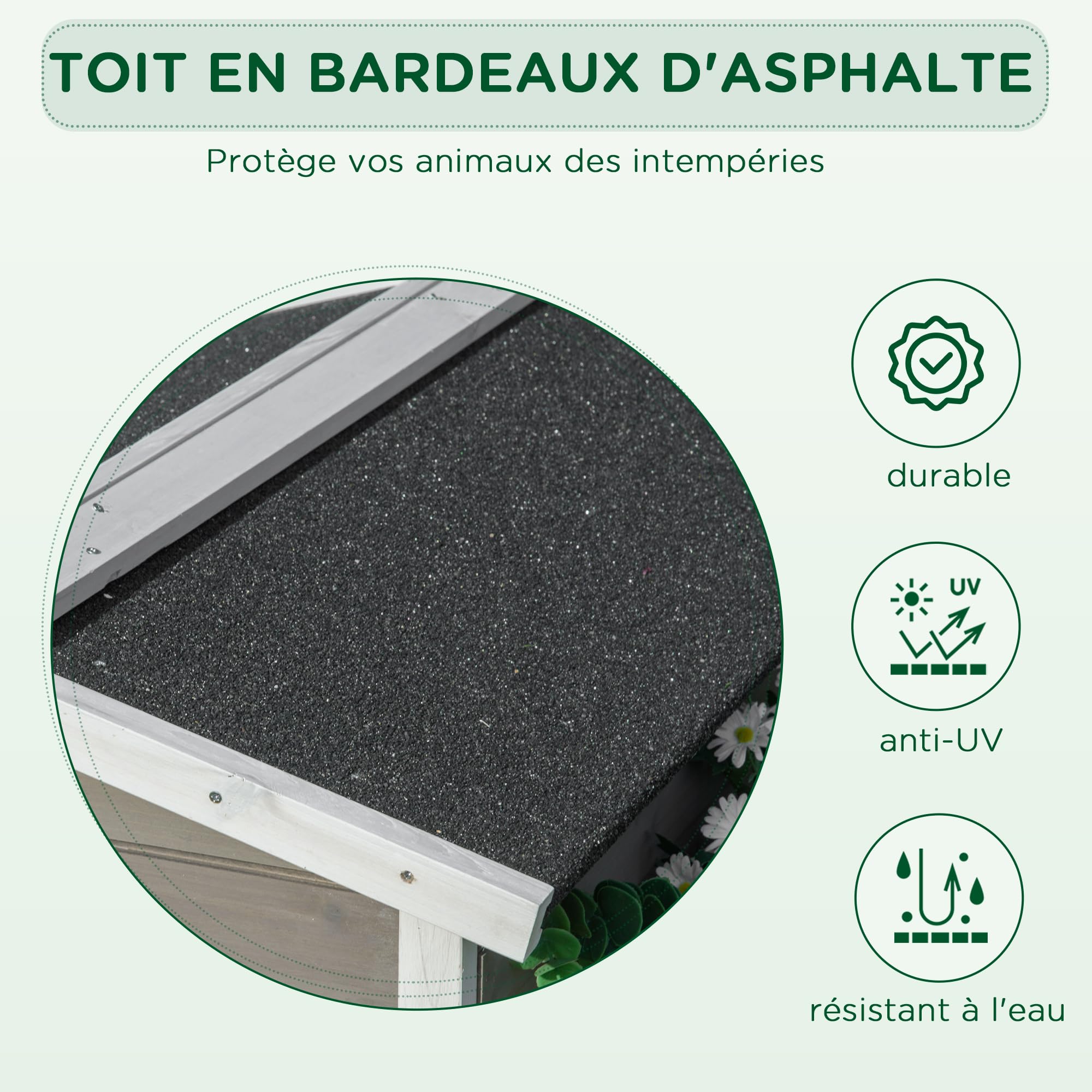 PawHut Maisonnette pour Chats Niche extérieure surélevé avec terrasse étanche en Bois, dim. 115L x 66,5l x 74,7H cm, Gris
