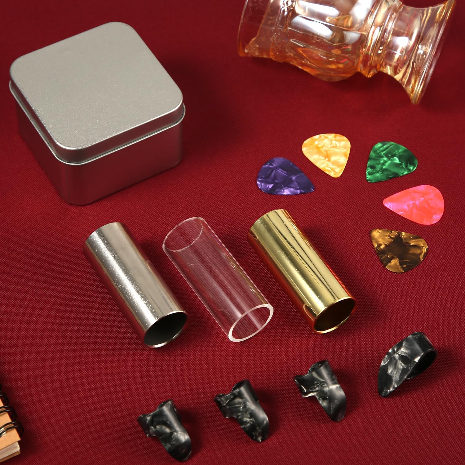 13pcs Guitar Slide Kit, Including 3 Guitar Slides, 6 Guitar Picks And 4 Finger Cots Guitar Finger Slide for Electric And Acoustic Guitar Guitar Accessories for Guitarists And Guitar Beginners