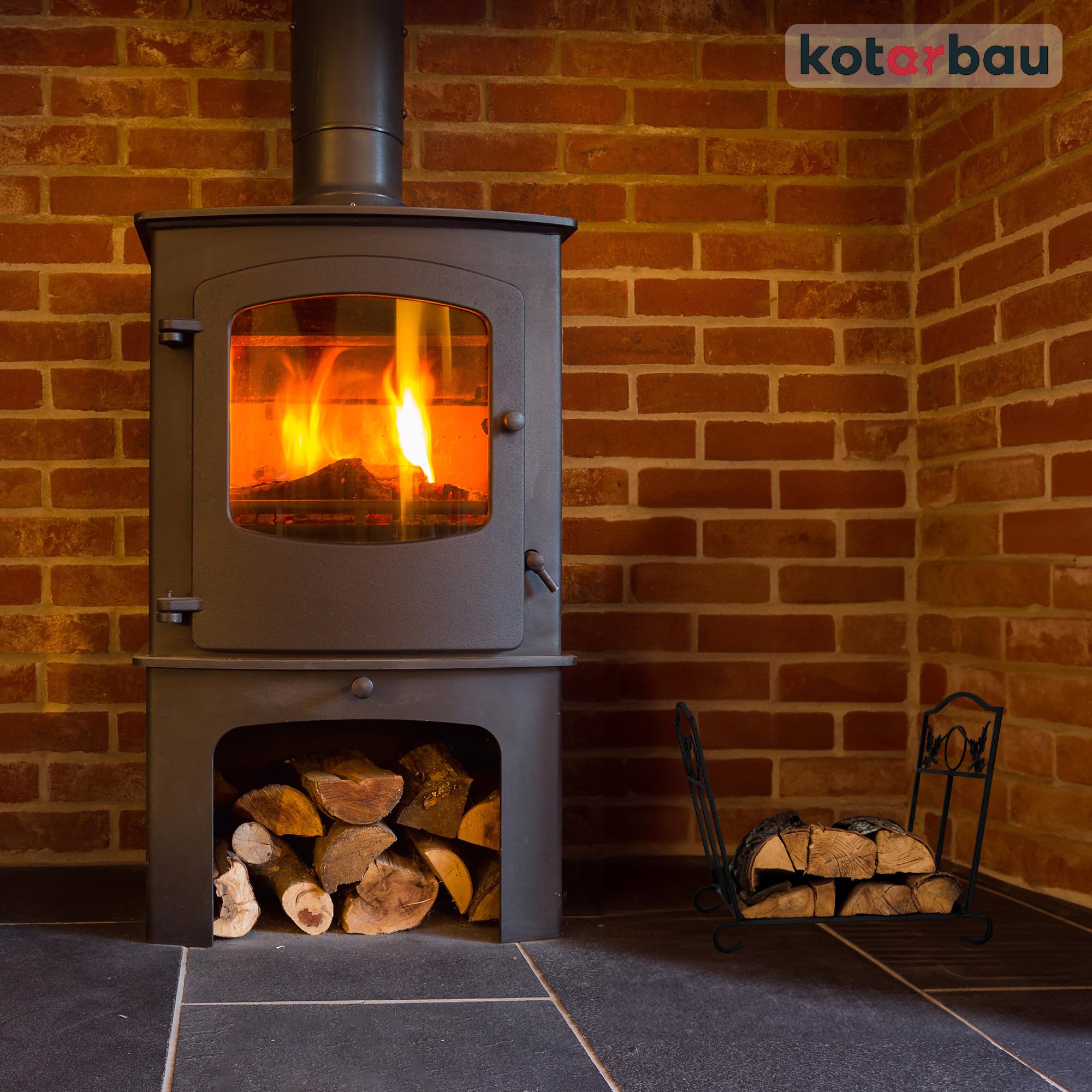 KOTARBAU® Porta Legna per Interni - Scaffale in Acciaio Verniciato a Polvere - 43x31,5x40 cm - Nero - Faltabile - Porta Legna Camino - Portalegna Moderno - Design Decorativo