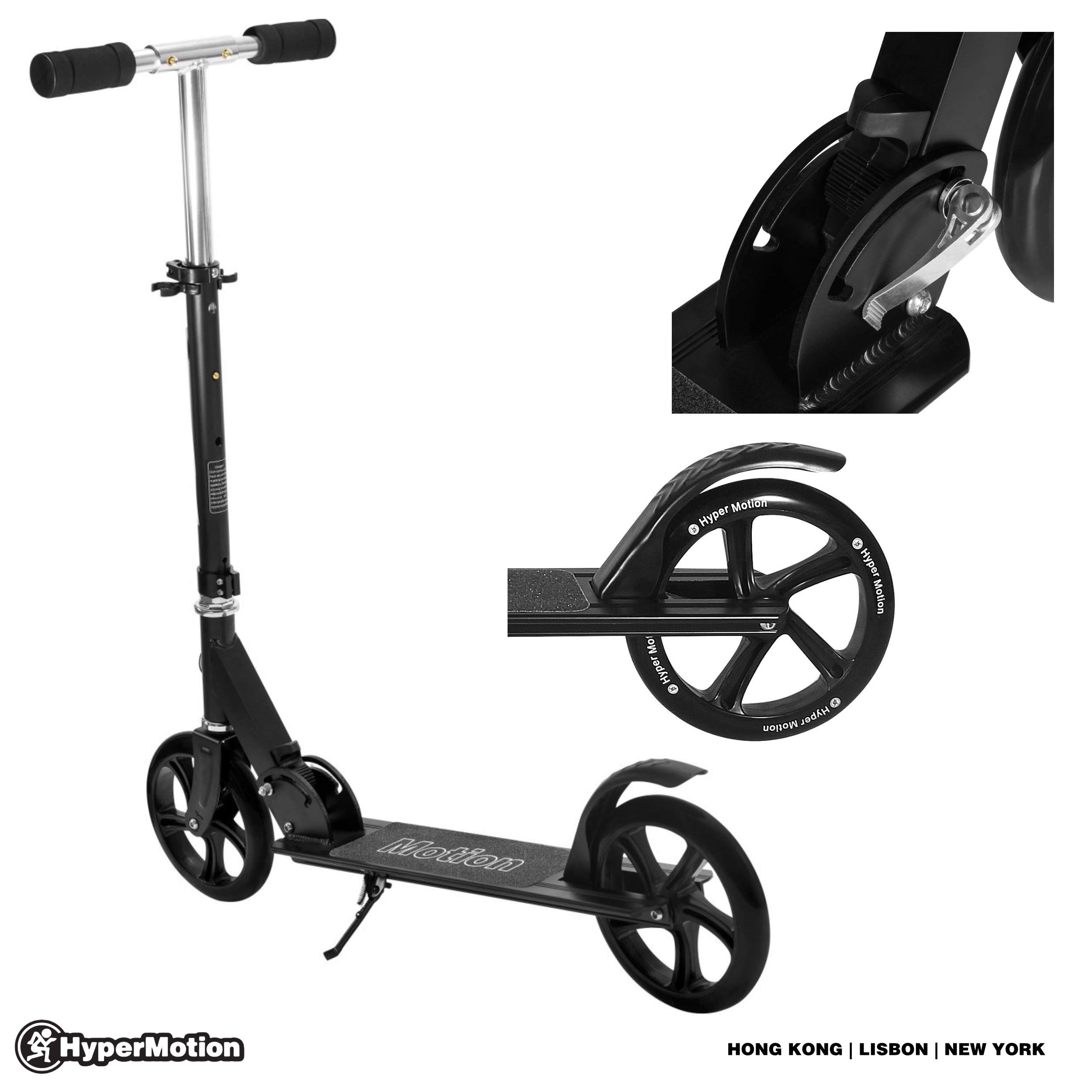 HyperMotion Patinete para Adultos, 3,2kg de Ruedas Grandes 200mm, Carga Máxima de 100kg, Scooter con Manillar Ajustable y ABEC-7, Patinete Plegable y Antideslizante Rockster