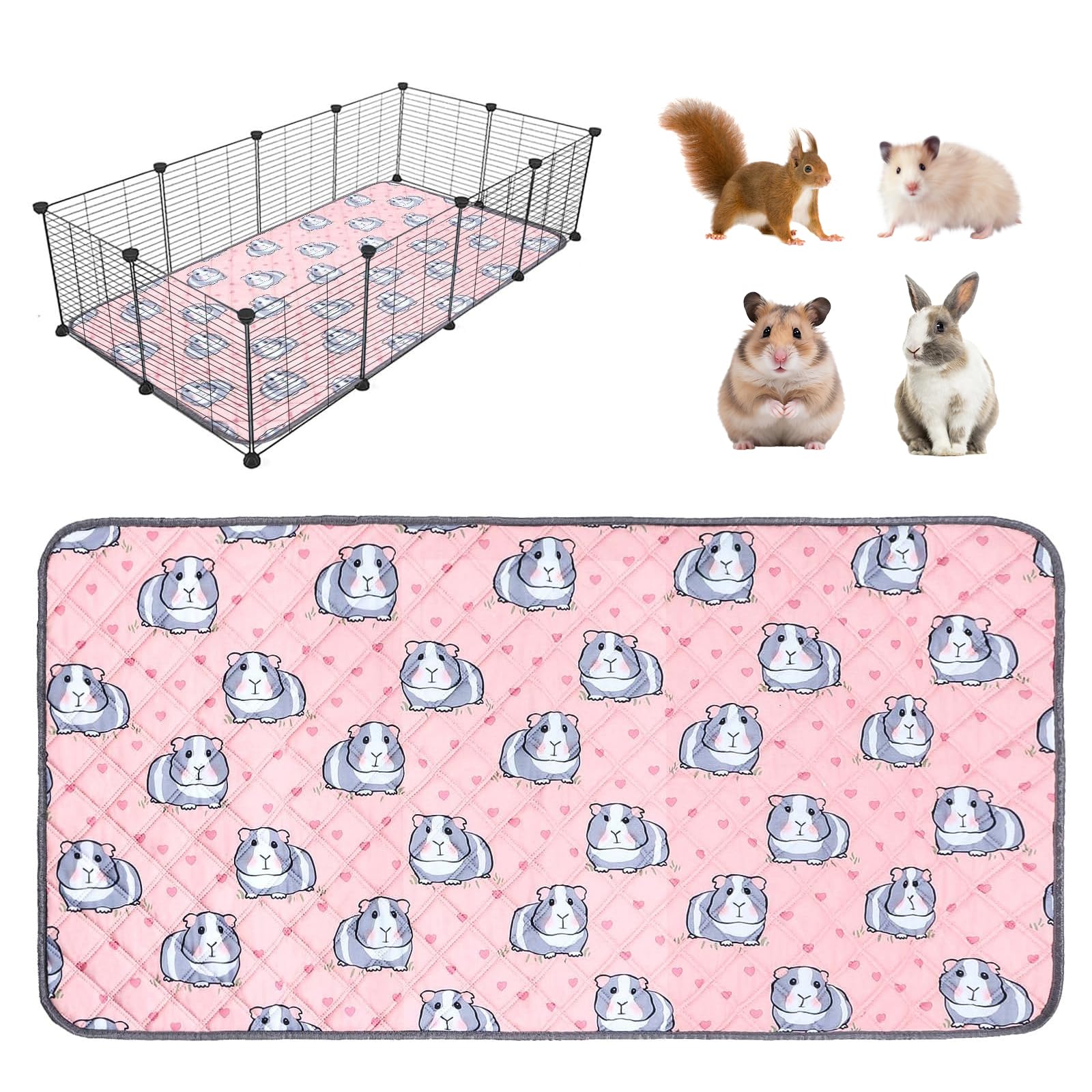 Guinea Pig Cage Liner, Air Dried Pee Pad, Washable Reusable Fast Absorbent Pee Bedding,Waterproof Guinea Non Slip Pig Mat for Guinea-Pig Hamster Rabbit Bedding, 120x60cm (Pink Piglet) — image 1