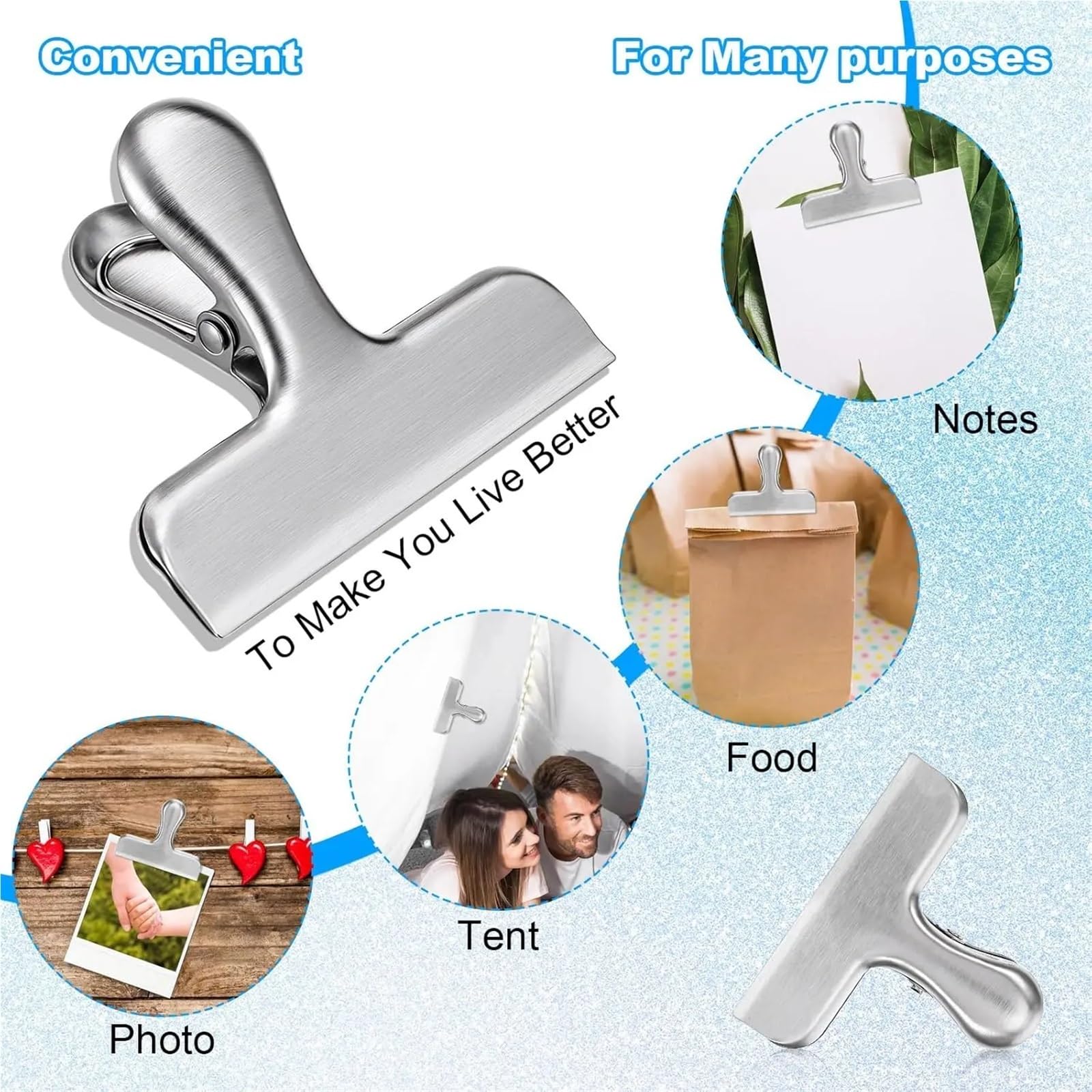 Clip for sac alimentaire en acier inoxydable, 20 pièces pour Sac à Frites