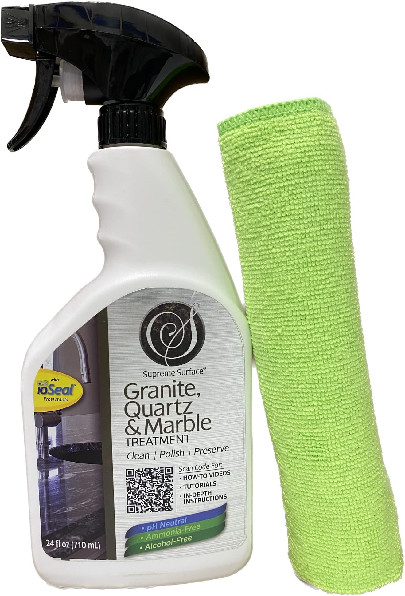 Supreme Surface Treatment with ioSeal, Granite, Quartz, Marble, Cleaner, Polish, Sealer, 24 fl oz Spray Value pack