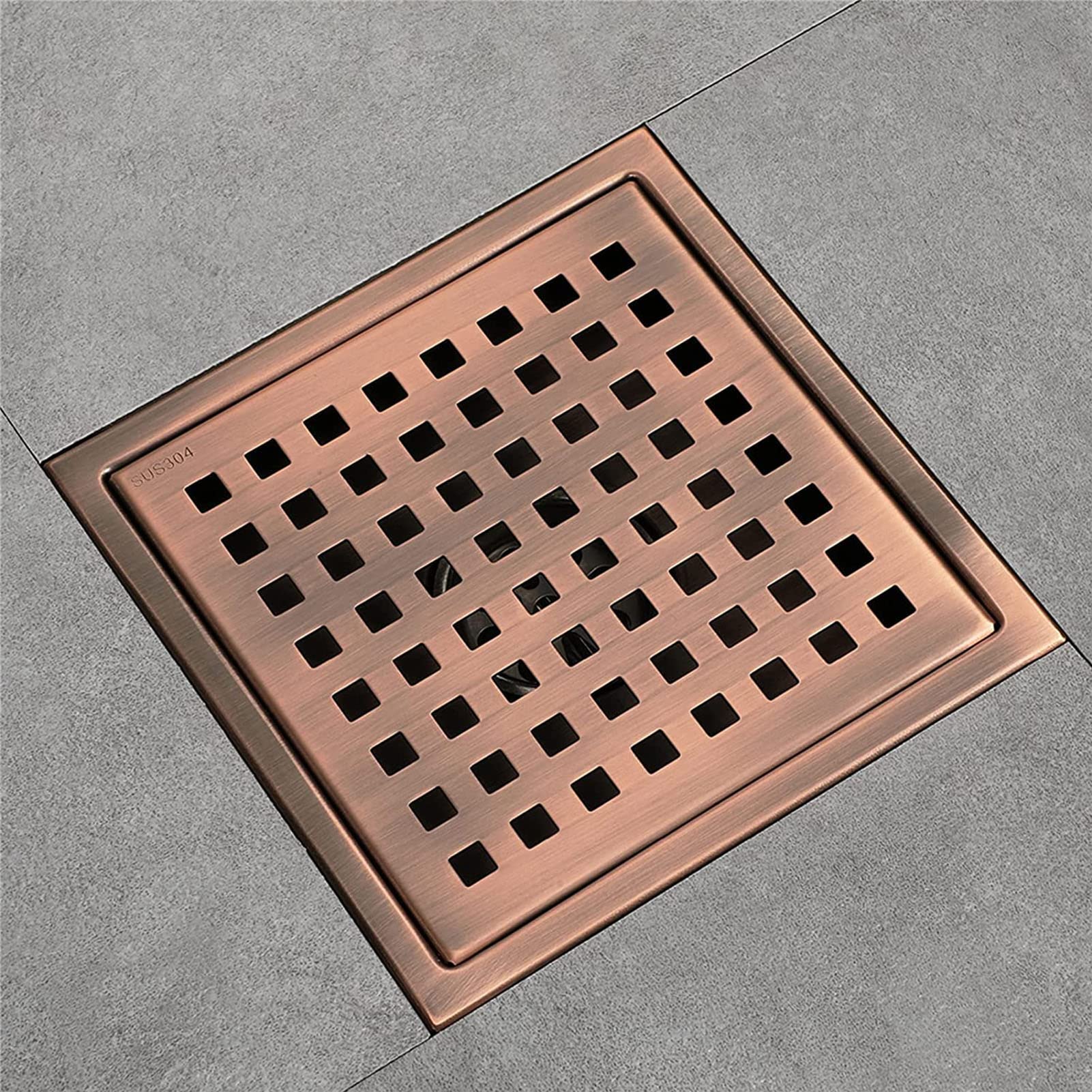 Scarico a pavimento for doccia in acciaio inossidabile, scarico da 6 pollici, quadrato con flangia, scarico a pavimento in acciaio inossidabile con griglia di copertura rimovibile e filtro for capelli