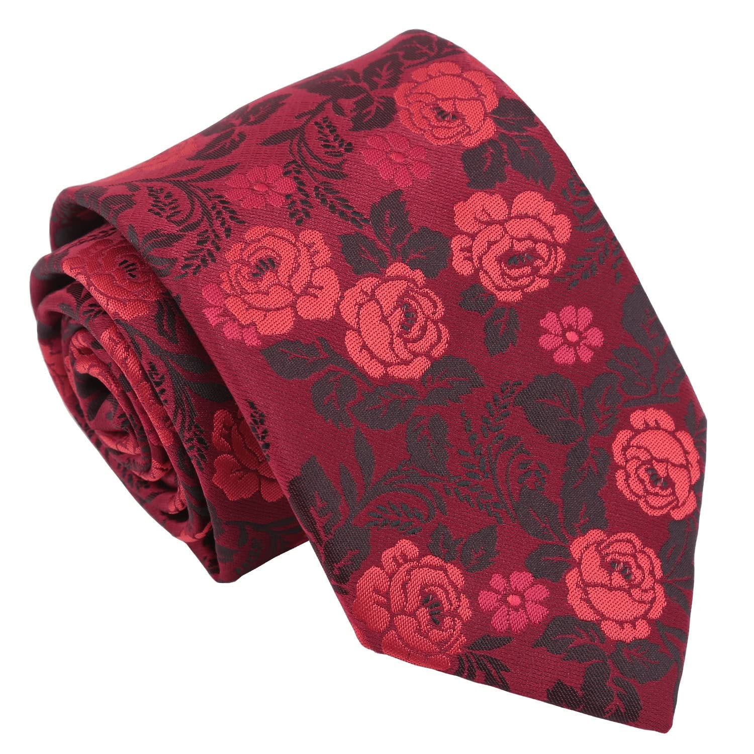DQT Mens Paisley Floral Jacquard Tie – 8cm Classic Width Necktie for Wedding, Business & Formal – Red