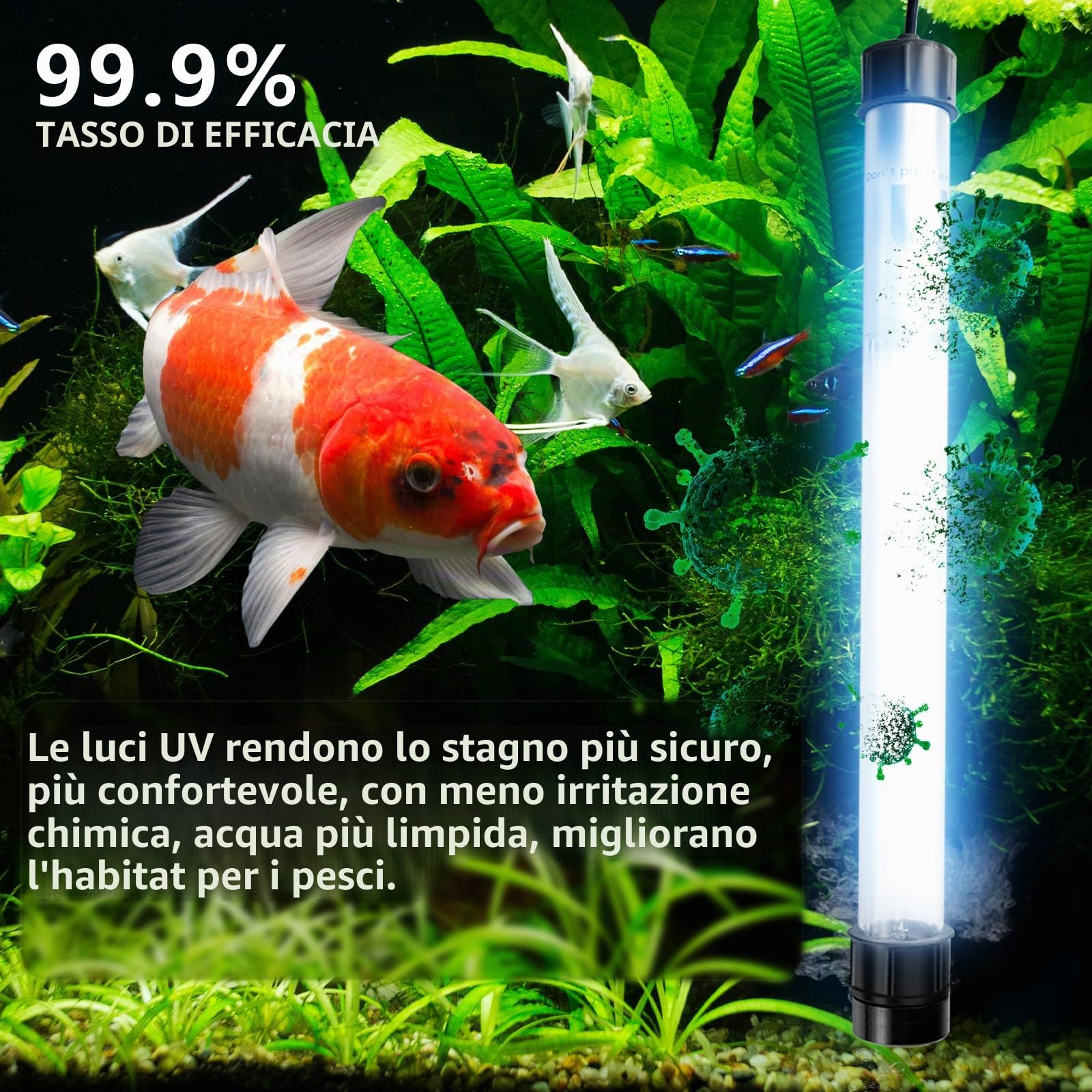Luce UV per Stagno da 55W per 1892-19036 Litri, Luce UV per Acquario, Chiarificatore UV per Acqua per Stagno, Immersione Fredda, Stagno Koi, Acquario, Piscina e Vasca per Pesci per il Controllo delle