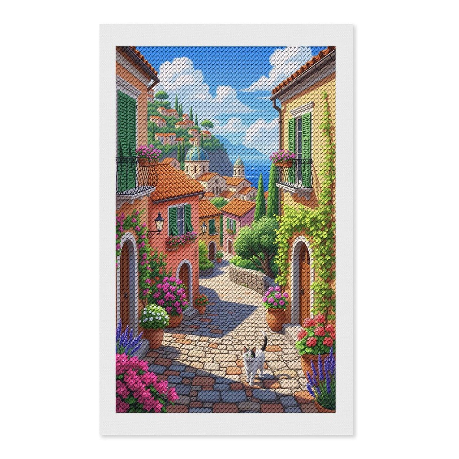Junmoney Sunlit Stroll Cat in Italian Diamond Painting Canvas Kit 12"x20", Adhesive Canvas, Living Room Decor, Farmhouse Decor, Winter Craft