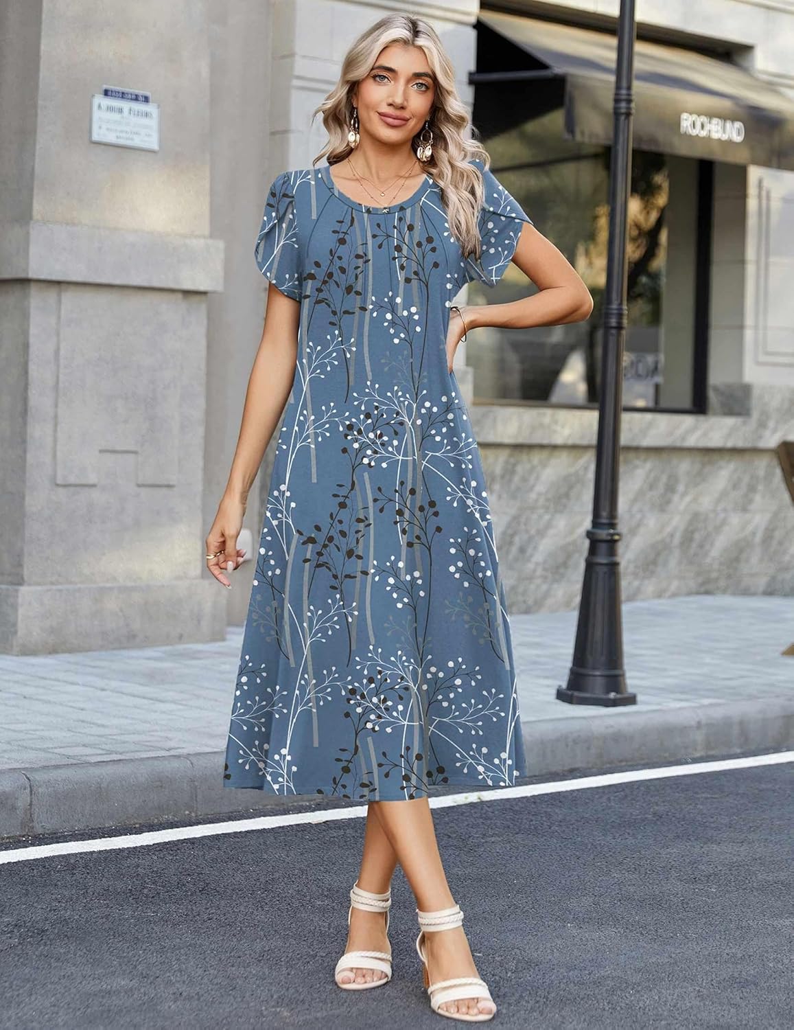 Zeagoo Womens Casual Summer Dress 2026 Petal Short Sleeve Dresses with Pleats Midi A Line Flowy Dress Boho Sundress - Image 2