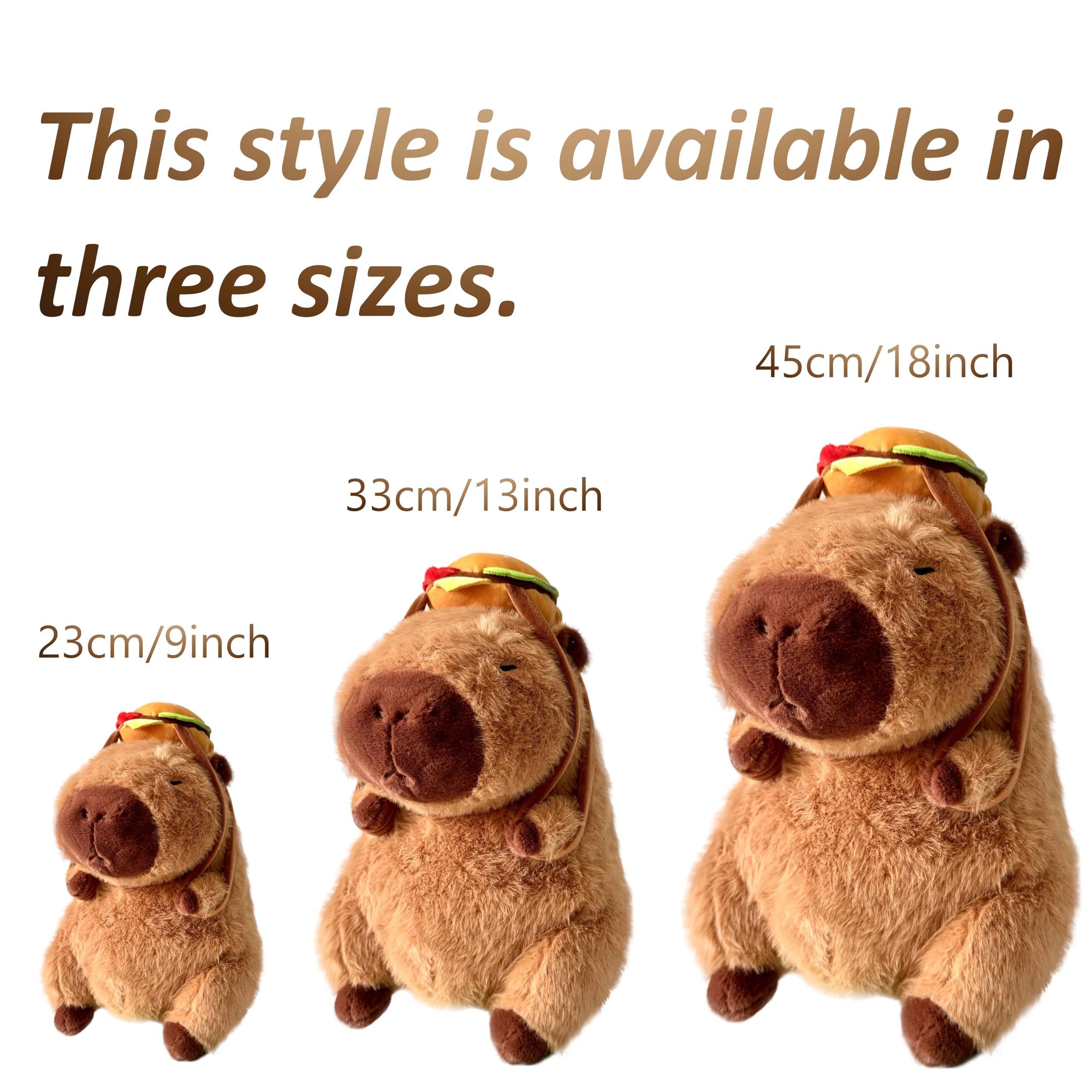 Tanha Capybara Plush Toy, Soft Cute Capybara Stuffed Animal - 33cm / 13inch with Hamburger Backpack, Brown - Burger, 33 cm - Image 4