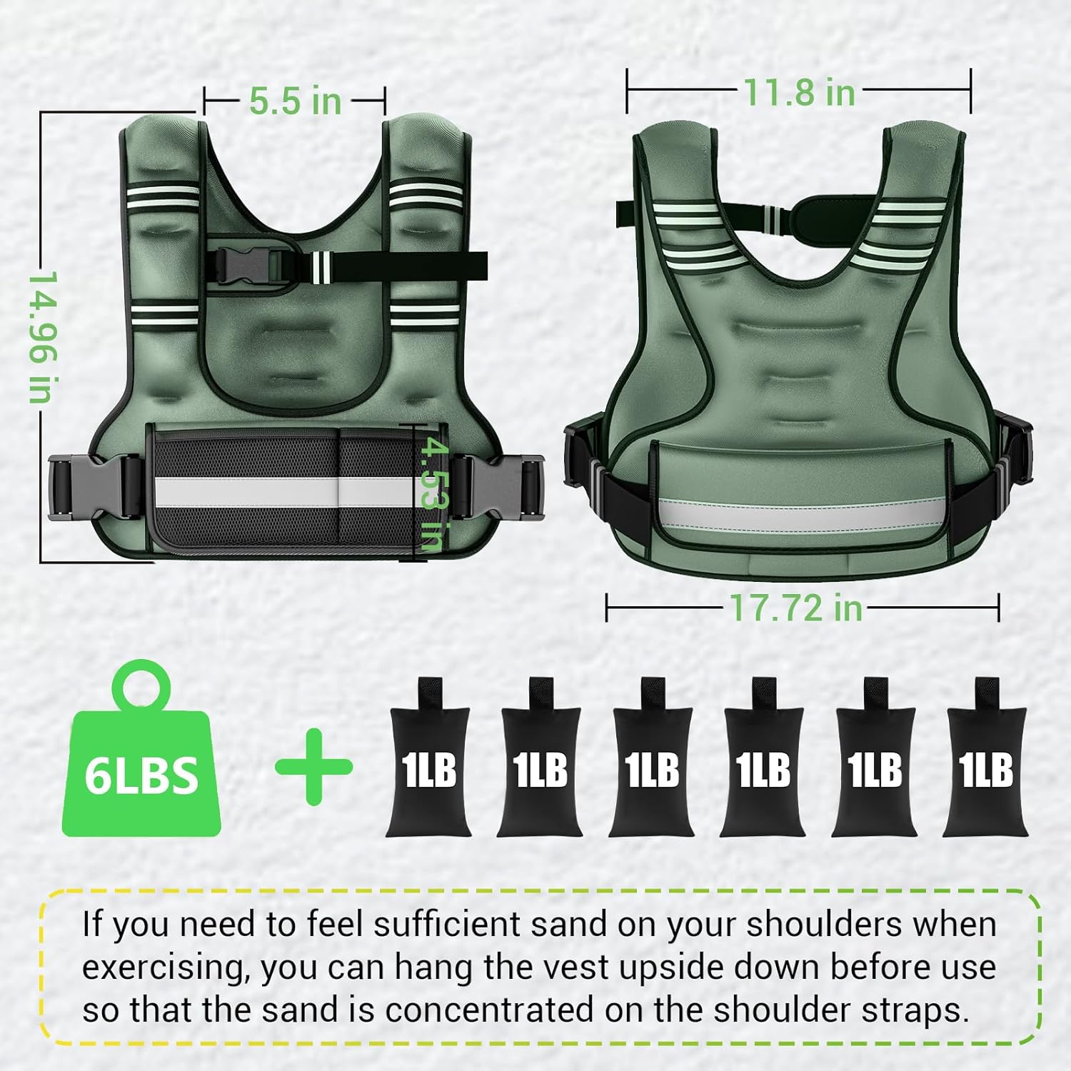 調節可能なウェイトベスト 女性用 6~12ポンド U字型ウェイトベスト アイアンサンドバッグ6個&amp;調節可能なバックルストラッ
