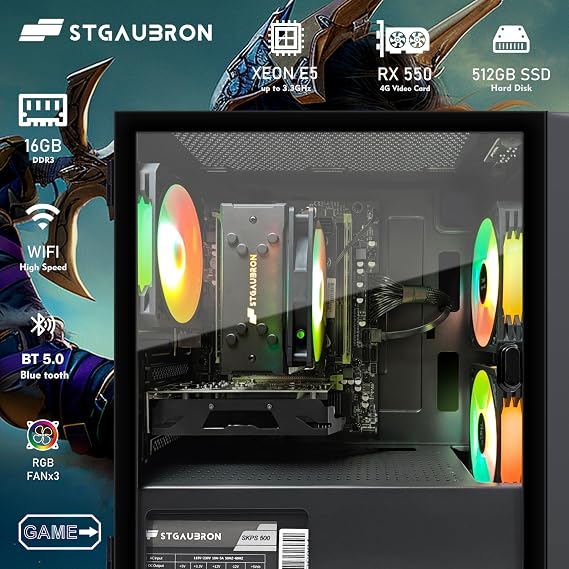 STGAubron Gaming PC Desktop,Intel i7 Xeon E5,RX 550 4G,16G RAM,512G SSD