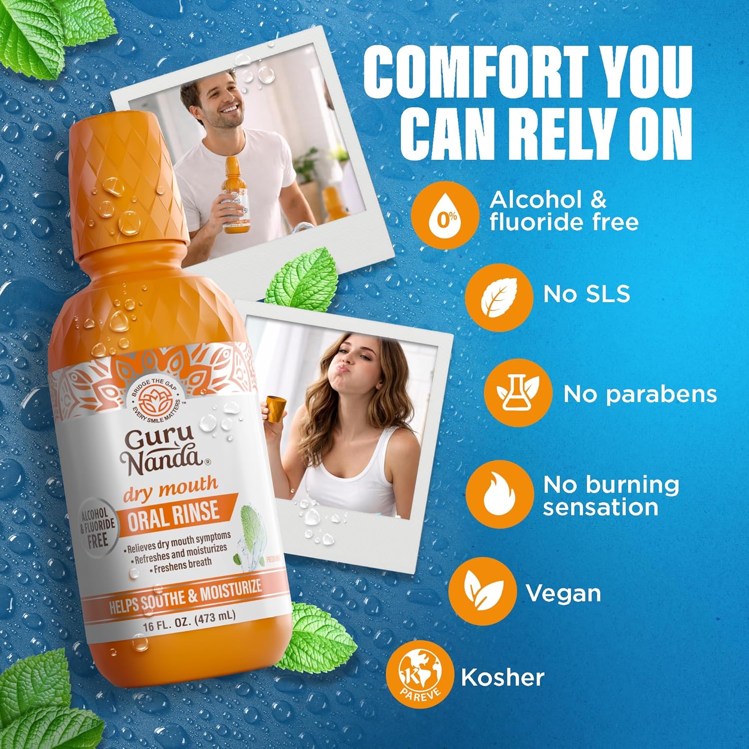 GuruNanda Dry Mouth Mouthwash – Helps Relieve Dry Mouth & Moisturize Oral Tissues – Alcohol-Free, Gentle Hydration Oral Rinse – Fresh Mint, 16 oz