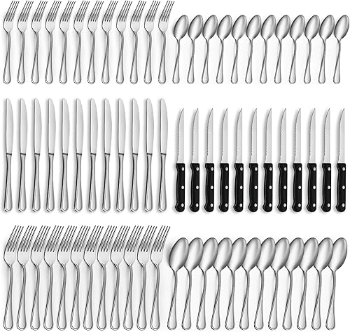 El juego de cubiertos de 72 piezas incluye 12 cuchillos de carne para 12, juegos de cubiertos de acero inoxidable de alta calidad, juegos de