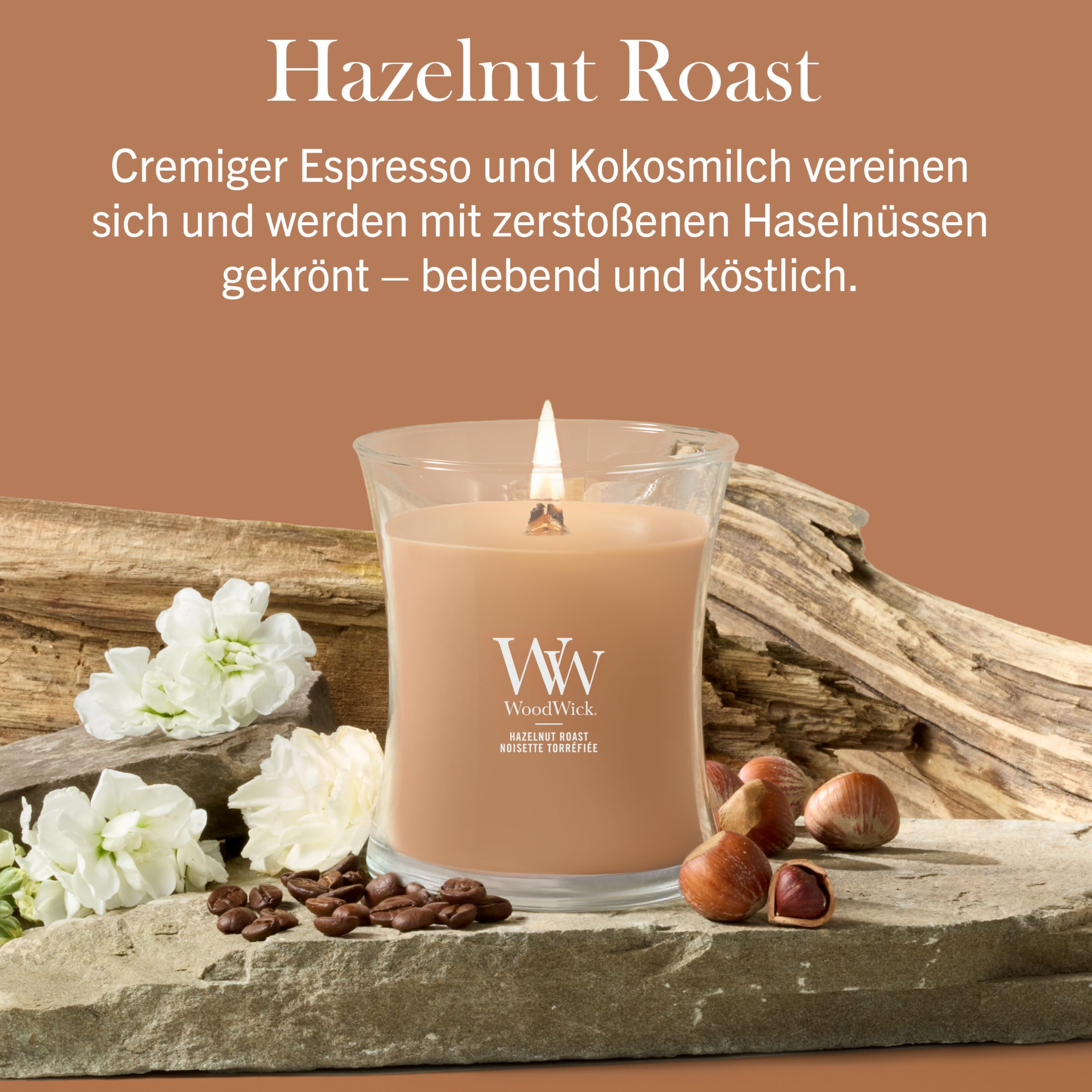 WoodWick Duftkerze | Mittlere Sanduhr-Kerze | Hazelnut Roast | Perfekte Geschenke für Frauen