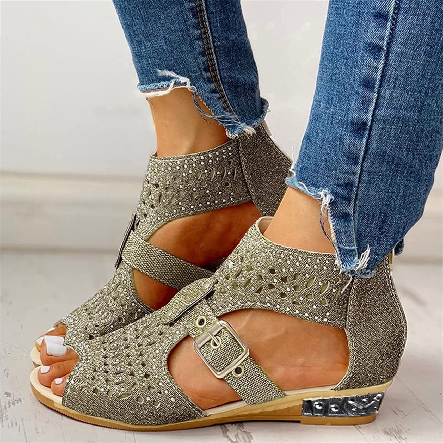 Sandali Piatti da Donna Sandali Gioiello con Cinturino alla Caviglia Elastico Scintillante con Strass Scintillanti per Donna,US11/EU43