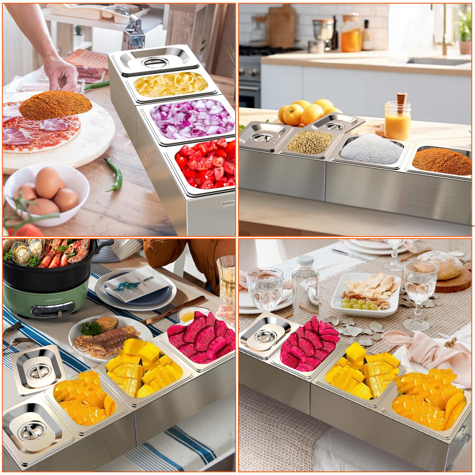 Denmay Lot de 2 grands récipients à pizza en acier inoxydable avec couvercle - Pour gastronomie, cuisine, barbecue et cuisine - Accessoires de buffet - Passe au lave-vaisselle