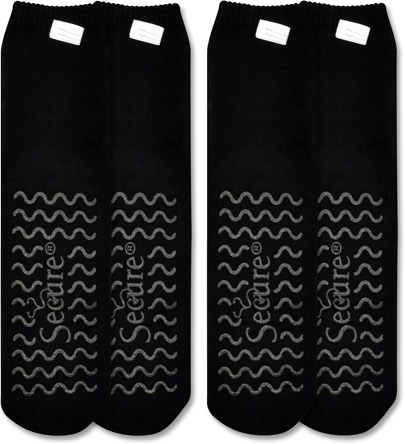 2 Pairs of Ultra Soft Non-Slip Grip Slipper Socks, Black – Fall Injury Prevention Hospital Sock for Safety, Comfort and Warmth – All Around Tread Pattern
