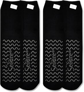 2 Pairs of Ultra Soft Non-Slip Grip Slipper Socks, Black - Fall Injury Prevention Hospital Sock for Safety, Comfort and Warmth - All Around Tread Pattern