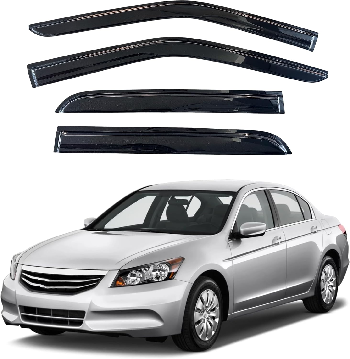 KPY Window Visor Compatible with Honda Accord Sedan 2008-2012, 4PC Rain Guard Side Window Vent Deflectors Tape-On Mugen Style, 2008 2009 2010 2011 2012 08-12 Accord Sedan