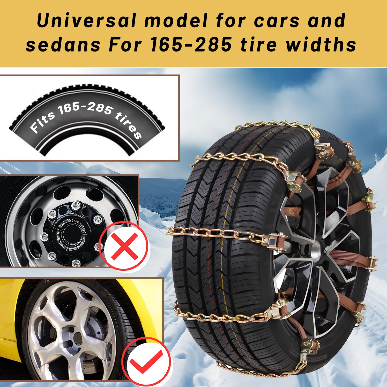 Ensemble Chaînes à Neige Shyllin pour Voiture - 4 Pcs, Antidérapantes, Universel, Réglables pour Pneus de 165 à 285 mm