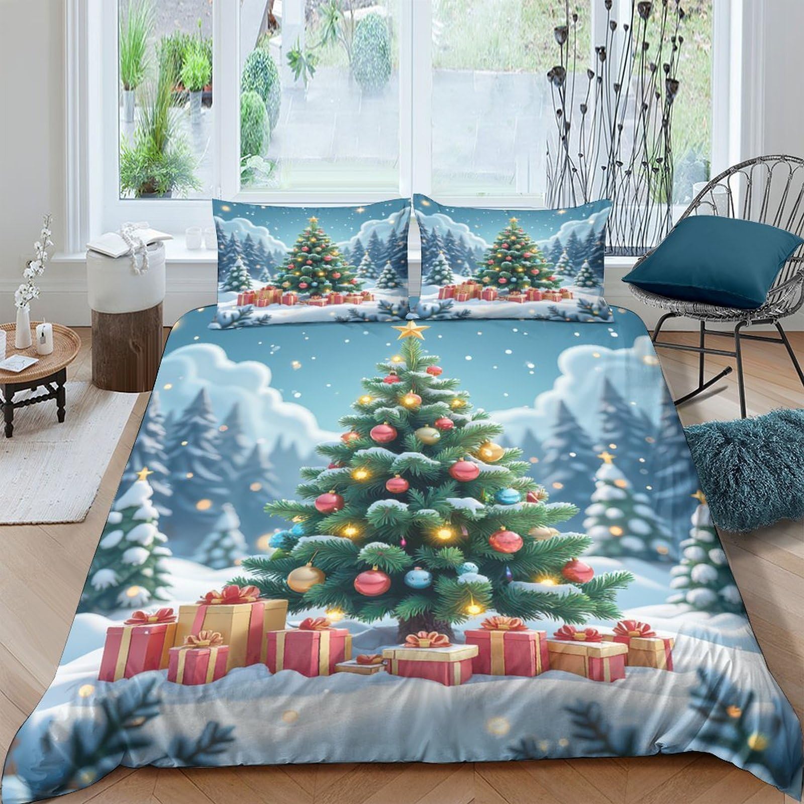 Ctjqhvkz Style-8 3D Printed Christmas Tree Fitted Sheet Microfiber Soft Snowy Forest Bed Cover For Bedroom Guest Room Decor Single（135X200cm）