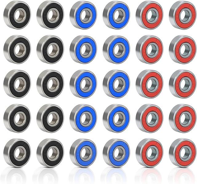 BAMZOK 30pcs Skate Bearings 608RS ABEC-9 Red Black Blue Metal Deep Groove Ball Bearing Double Shield for Inline Skates Skateboard Longboard Waveboard Roller Scooter Wheels Spinner