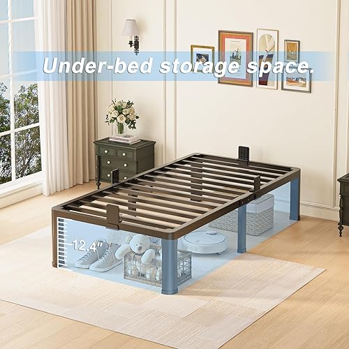 Miniatura 4 de Base de cama individual XL de 14 pulgadas con patas de esquina redondas, tapón deslizante de colchón, plataforma de metal resistente de 3500 libras,