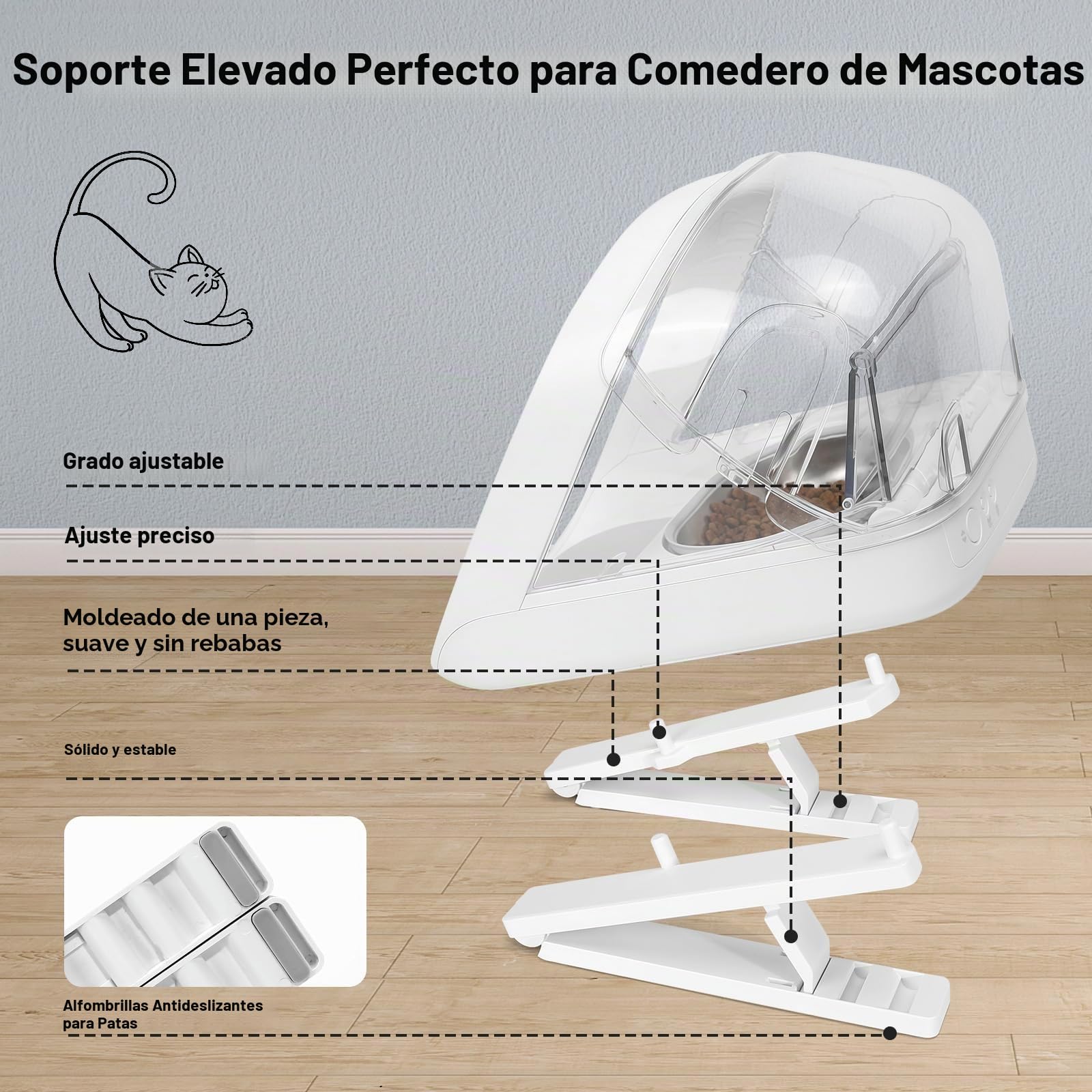 Soporte Ajustable para Microchip Comedero para Mascotas, Soporte elevado para comedero de gatos, 0, 15, 20 Ajuste de grado, Más fácil para los gatos alcanzar la comida