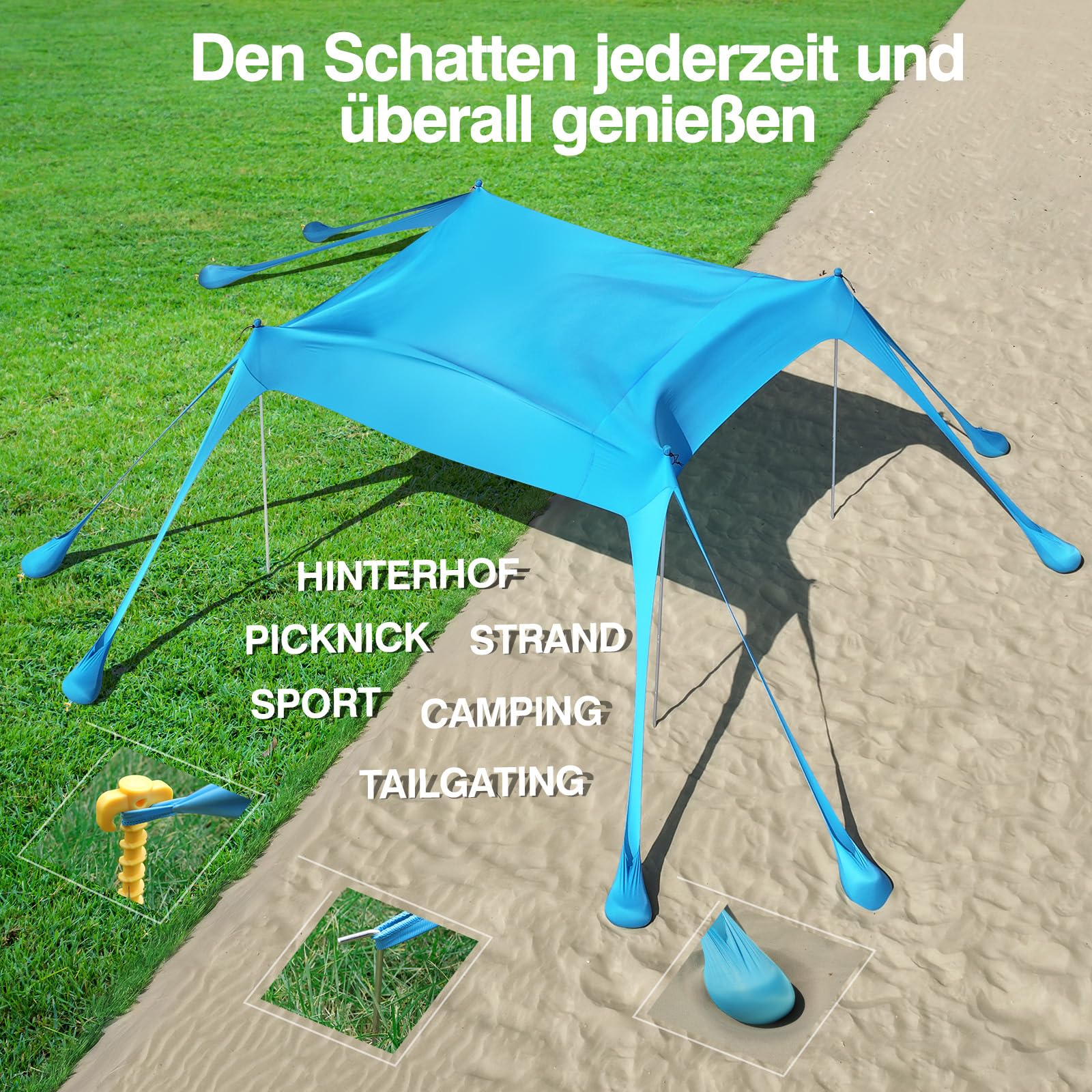 Rhino Valley Strandmuschel UV 50+ Windschutz Tragbar Sonnensegel für Camping Angeln Picknick