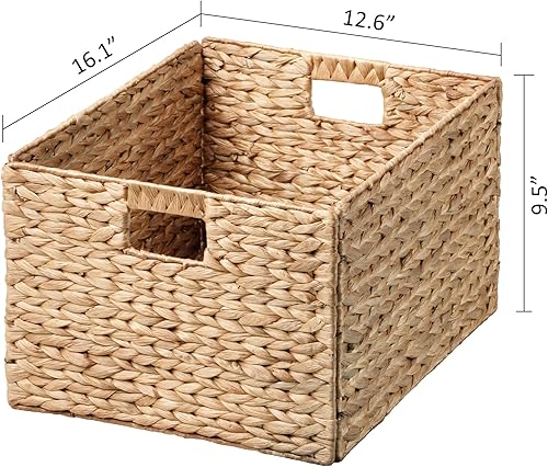 Miniatura 8 de eHemco Cestas de almacenamiento de mimbre de jacinto tejido extra grandes con marco de alambre de hierro, 16.1 x 12.6 x 9.5 pulgadas, natural, juego