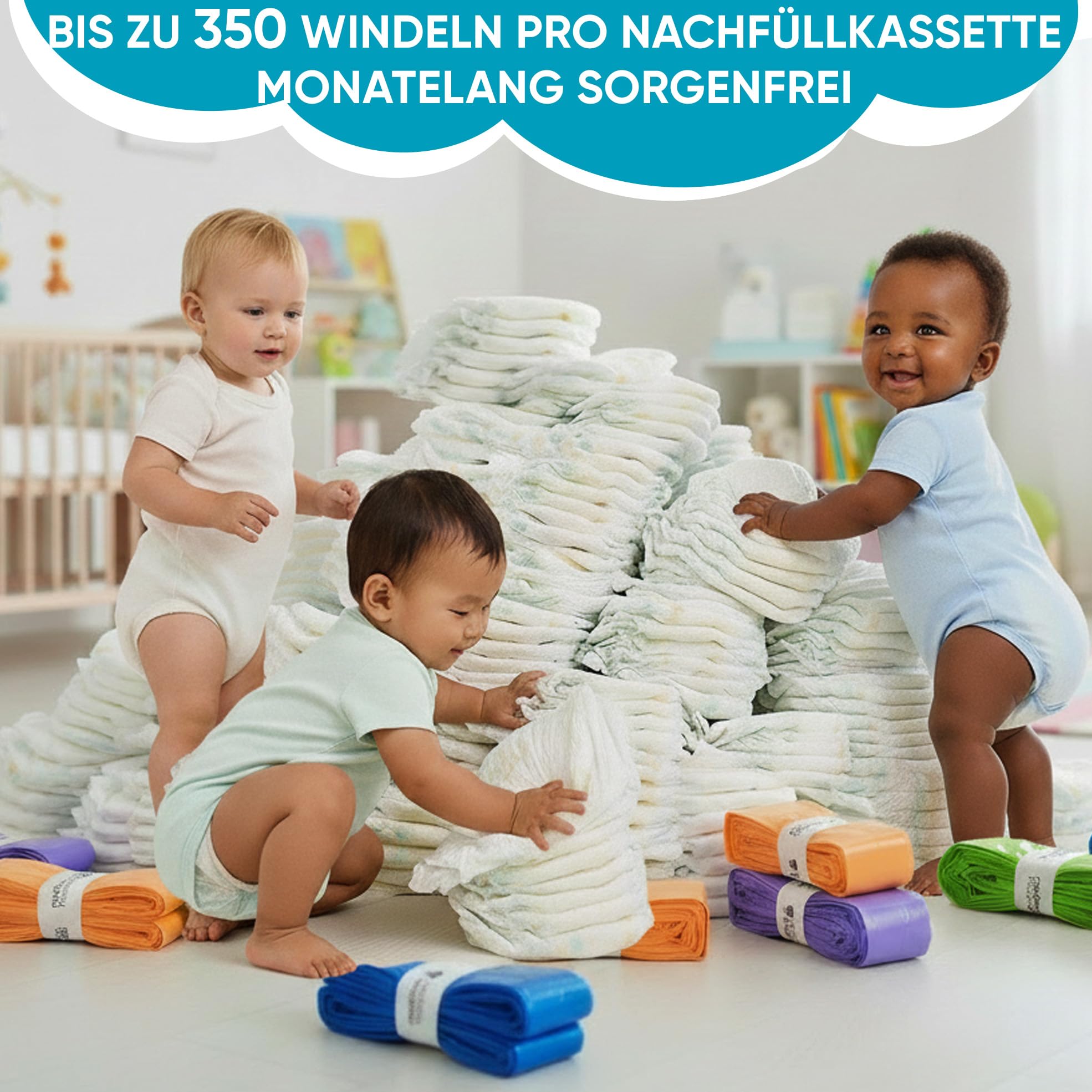 Factory HappyYou® XXL Nachfüllfolie für Windeleimer 12er Pack kompatibel mit Tommee Tippee Twist & Click Sangenic sowie der Mehrheit gängiger Windeleimersysteme 100 Prozent recycelt BPA frei