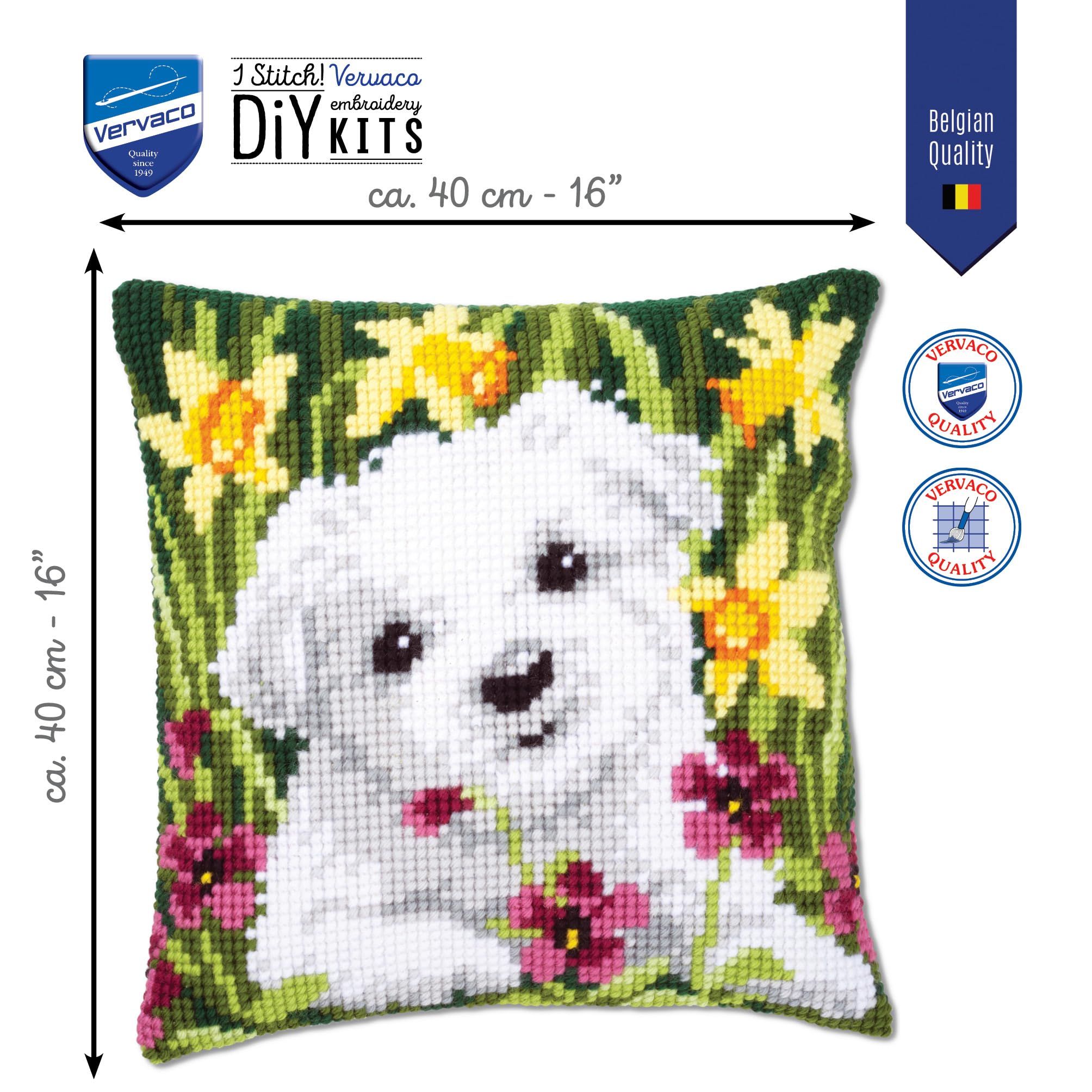 Vervaco Cross Stitch Cushion Kit Westie in Daffodils 16