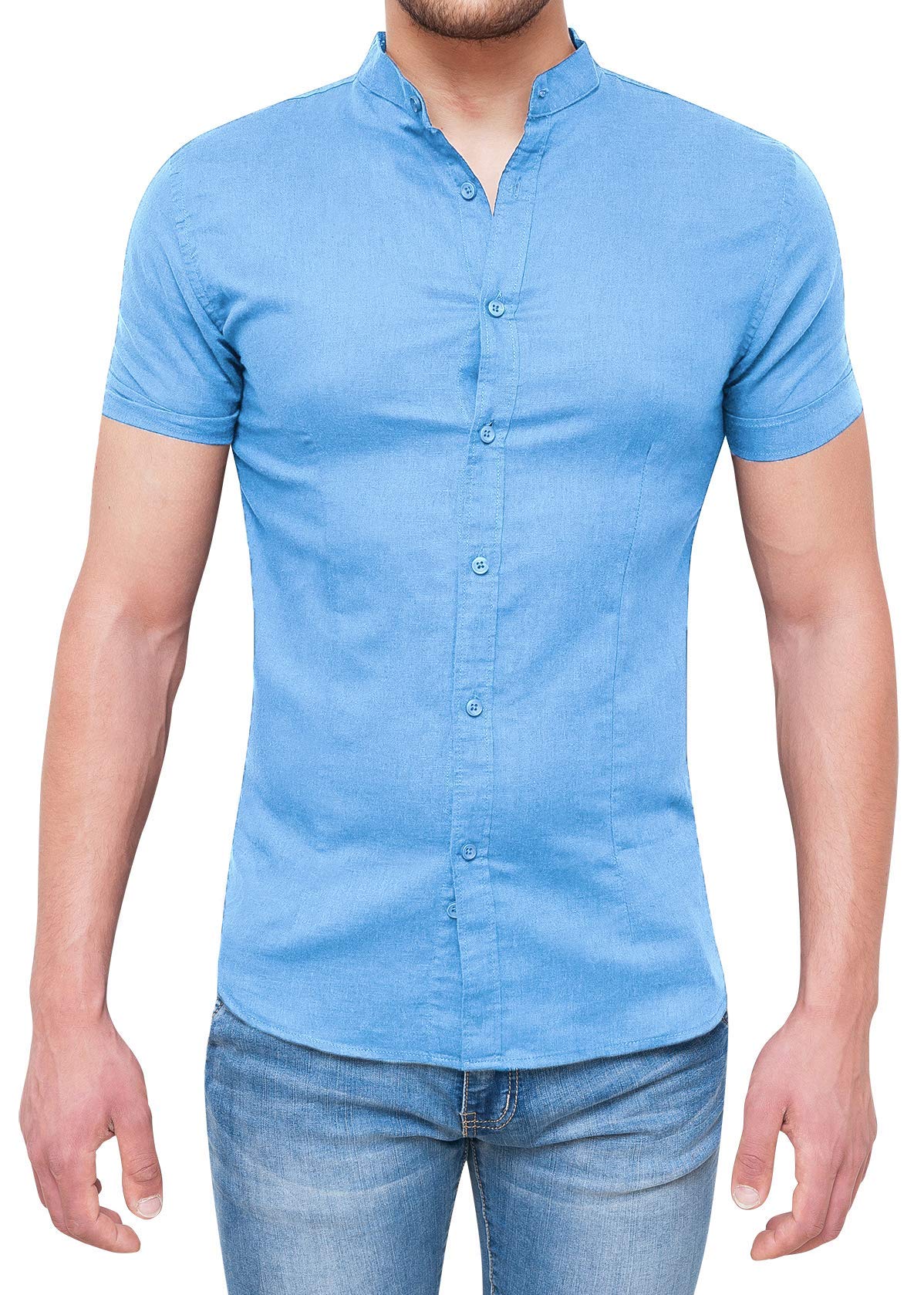Evoga Camicia Uomo Sartoriale in Lino Maniche Corte Casual
