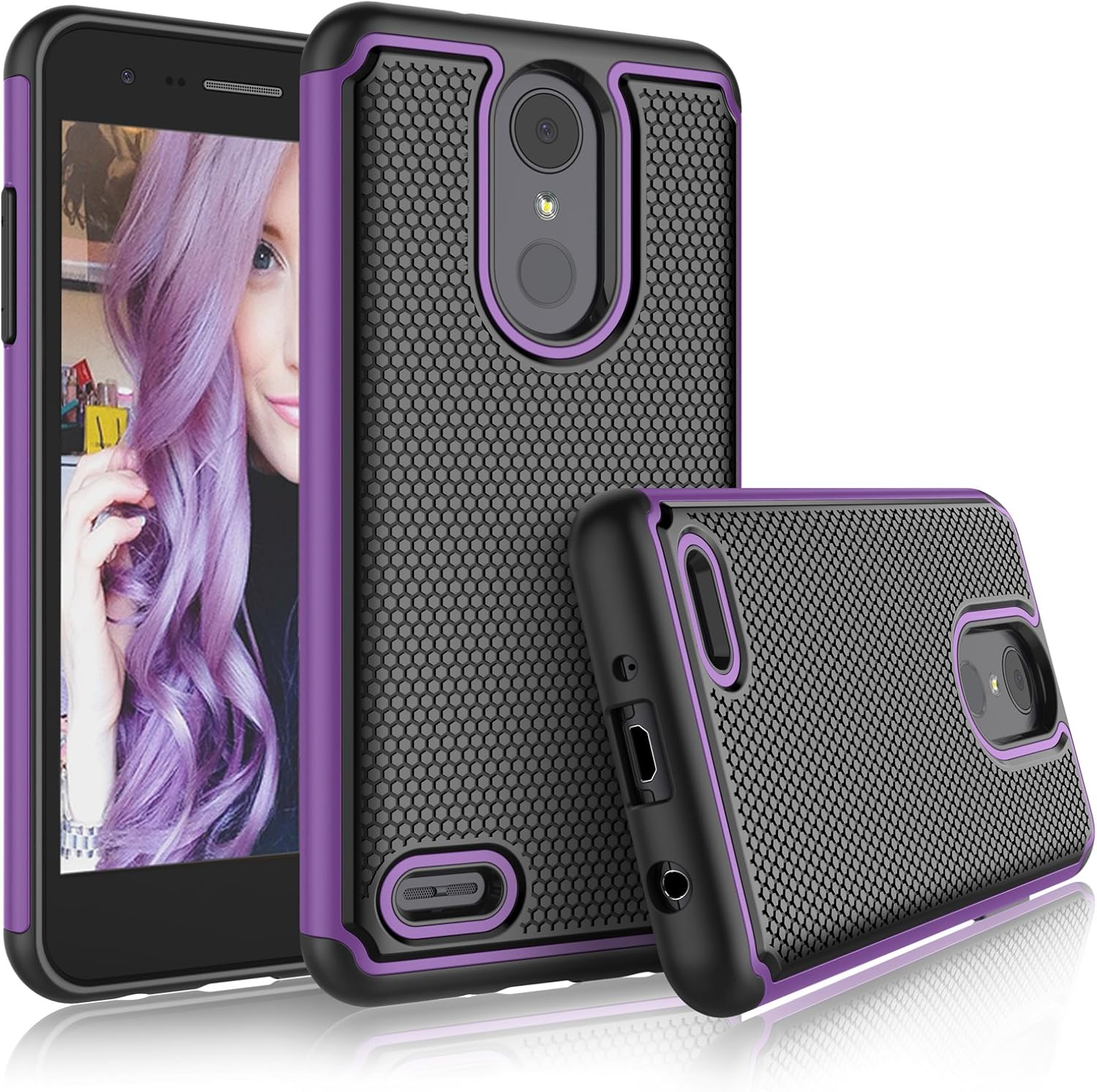 Tekcoo Case for LG Aristo 2 / LG Phoenix 4 / LG Tribute Dynasty/Empire/Aristo 3/K8 2018/Fortune 2/Zone 4, [Tmajor] Shock Absorbing [Purple] Rubber Silicone Plastic Scratch Resistant Sturdy Cover