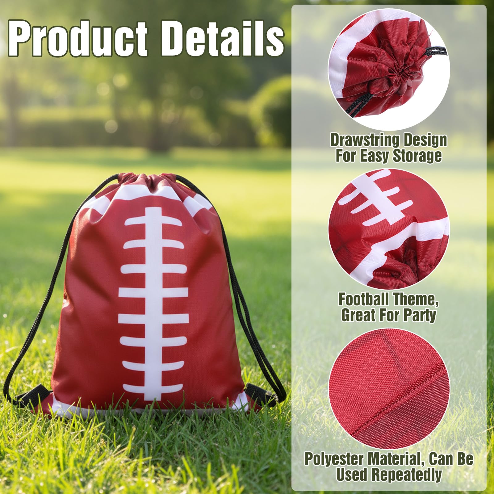 24 Pieces Football Bags Large Football Gift Bags 10 x 12 Inch Sports Party Favors Drawstring Backpacks, Premium Polyester Themed Goodie Bag for Super Bowl Birthday Celebration Supplies