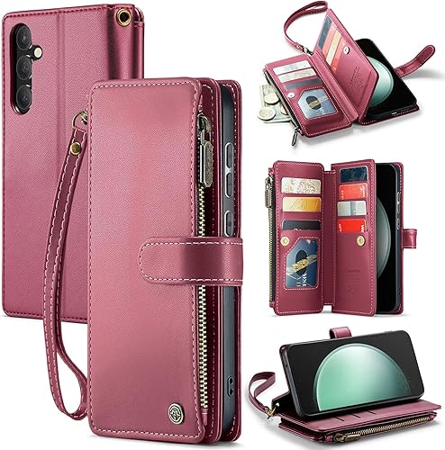 CaseMe Funda tipo cartera con tarjetero para Samsung Galaxy S23 FE con bloqueo RFID para mujeres y hombres, soporte duradero a prueba de golpes para