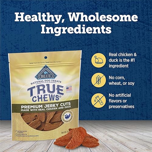 Miniatura 7 de Blue Buffalo True Chews Premium Jerky Cuts Golosinas naturales para perros, pato, 12 onzas