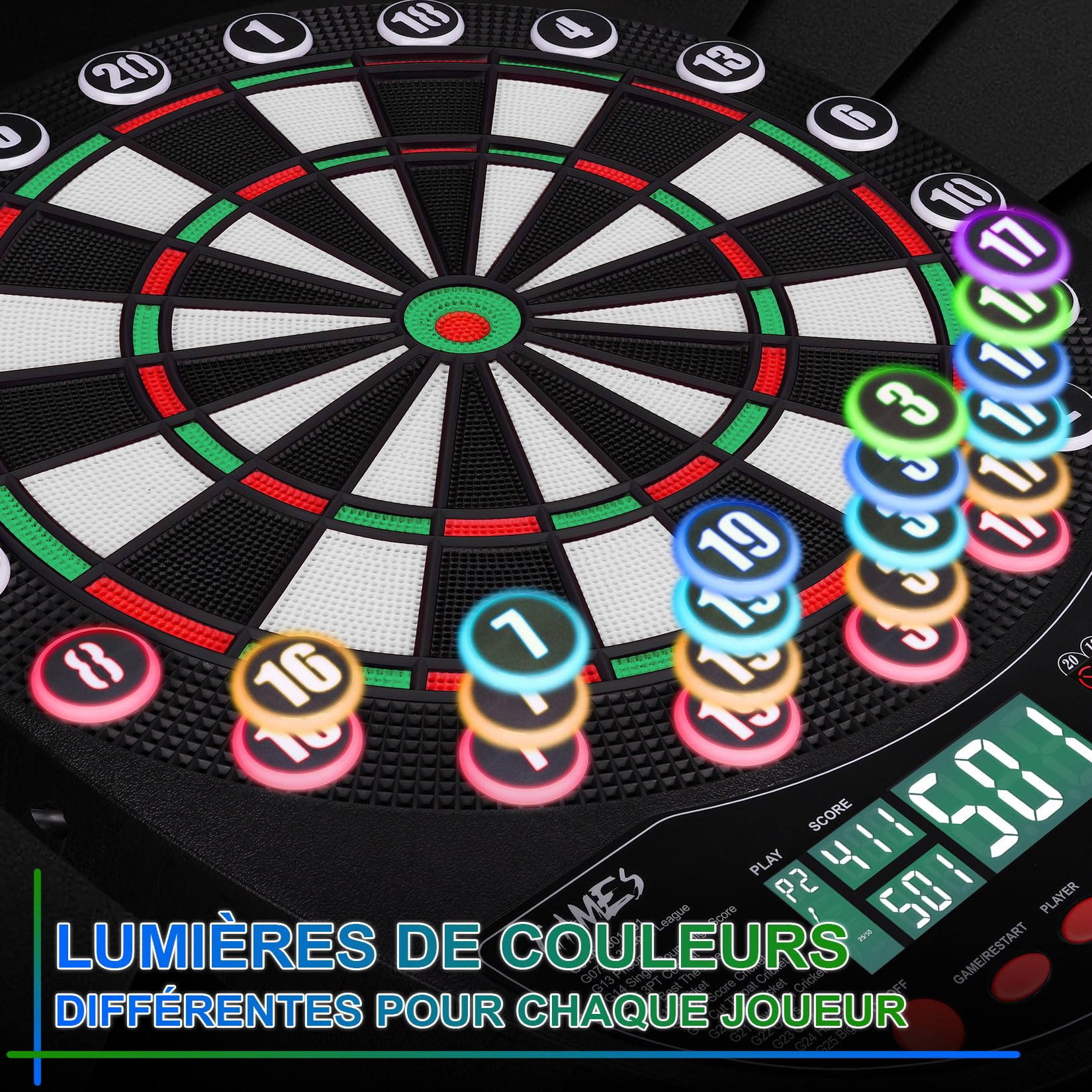 Cible de fléchettes électronique professionnelle 34 jeux 354 variantes 3 langues 1-8 joueurs 12 fléchettes