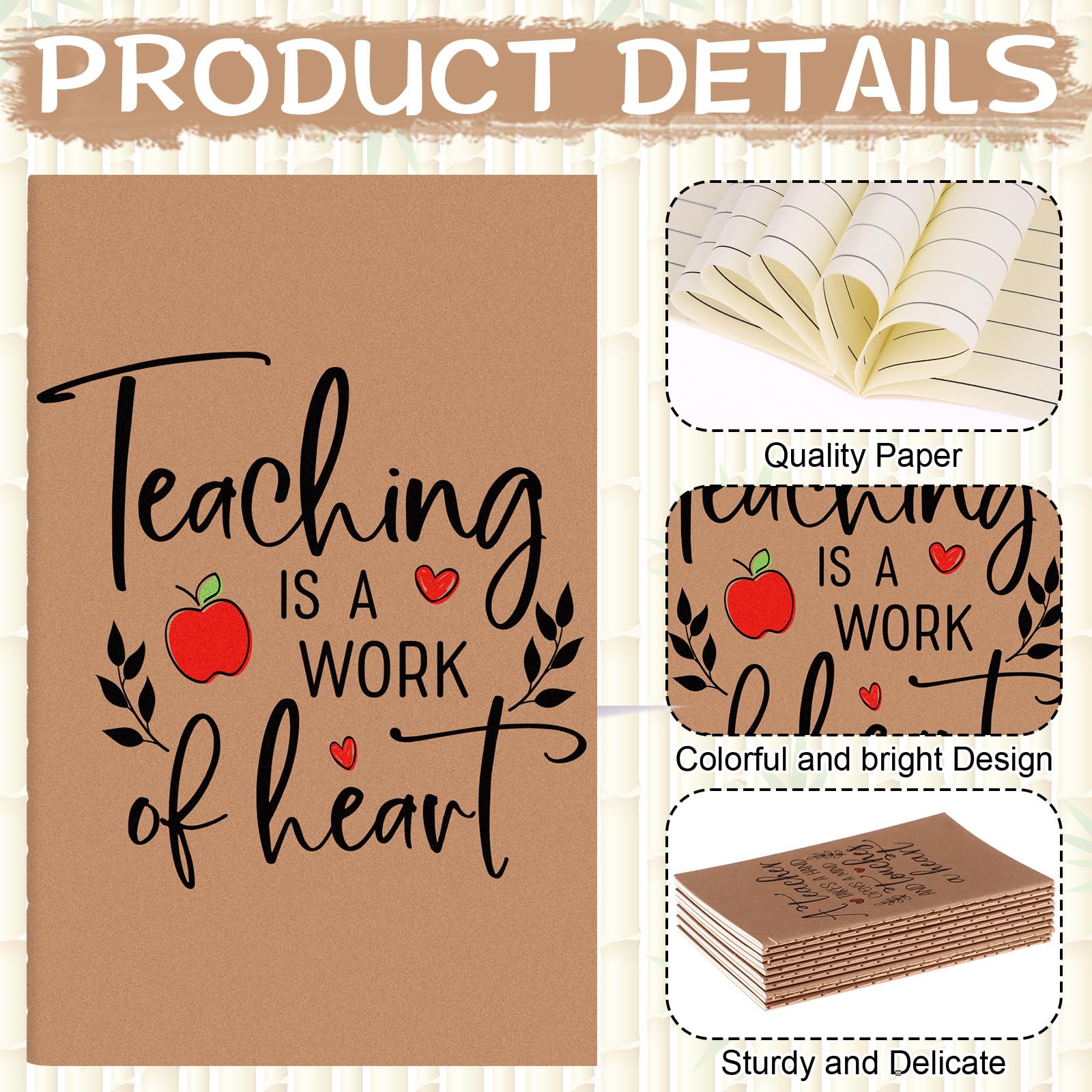 WWmily 32 Pcs Teacher Appreciation Notebooks Ballpoint Pens Thank You Wood Bamboo Pen with Inspirational Quote Motivational Journals Notepads for Office School Coworker Supplies (Style 1) - Image 4